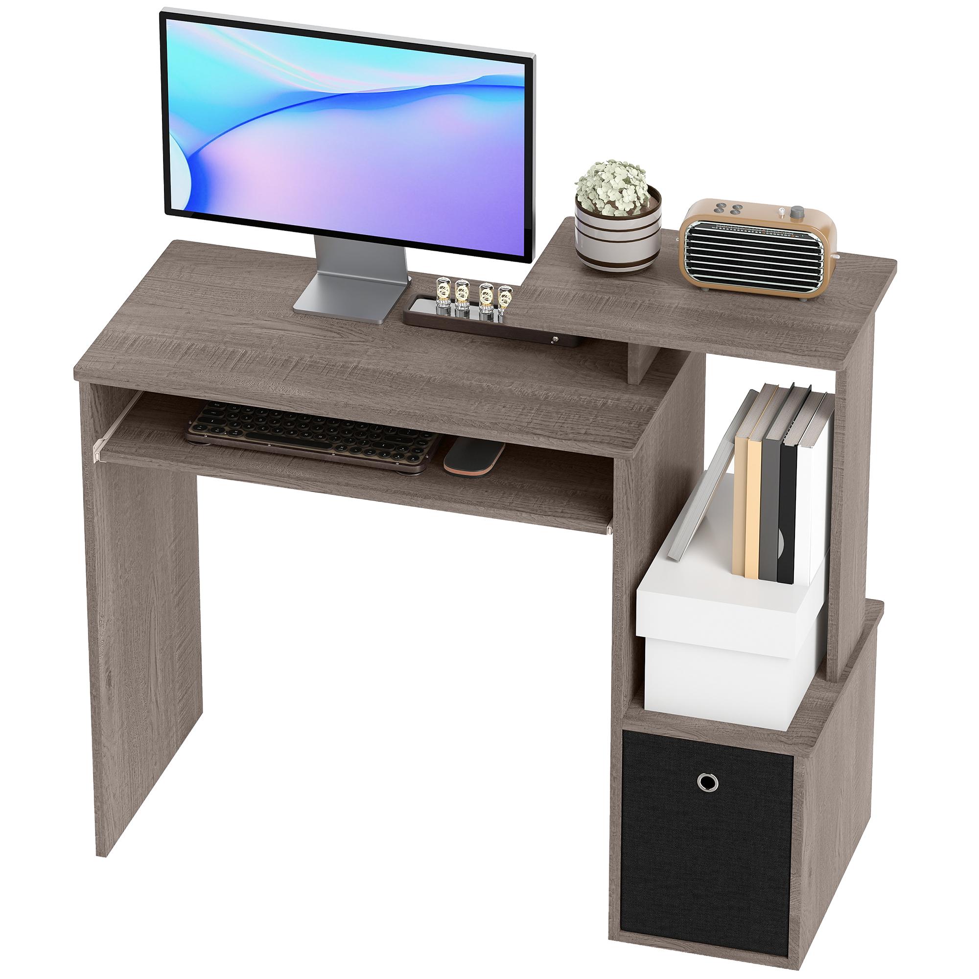 Grey Compact Computer Desk with Keyboard Tray