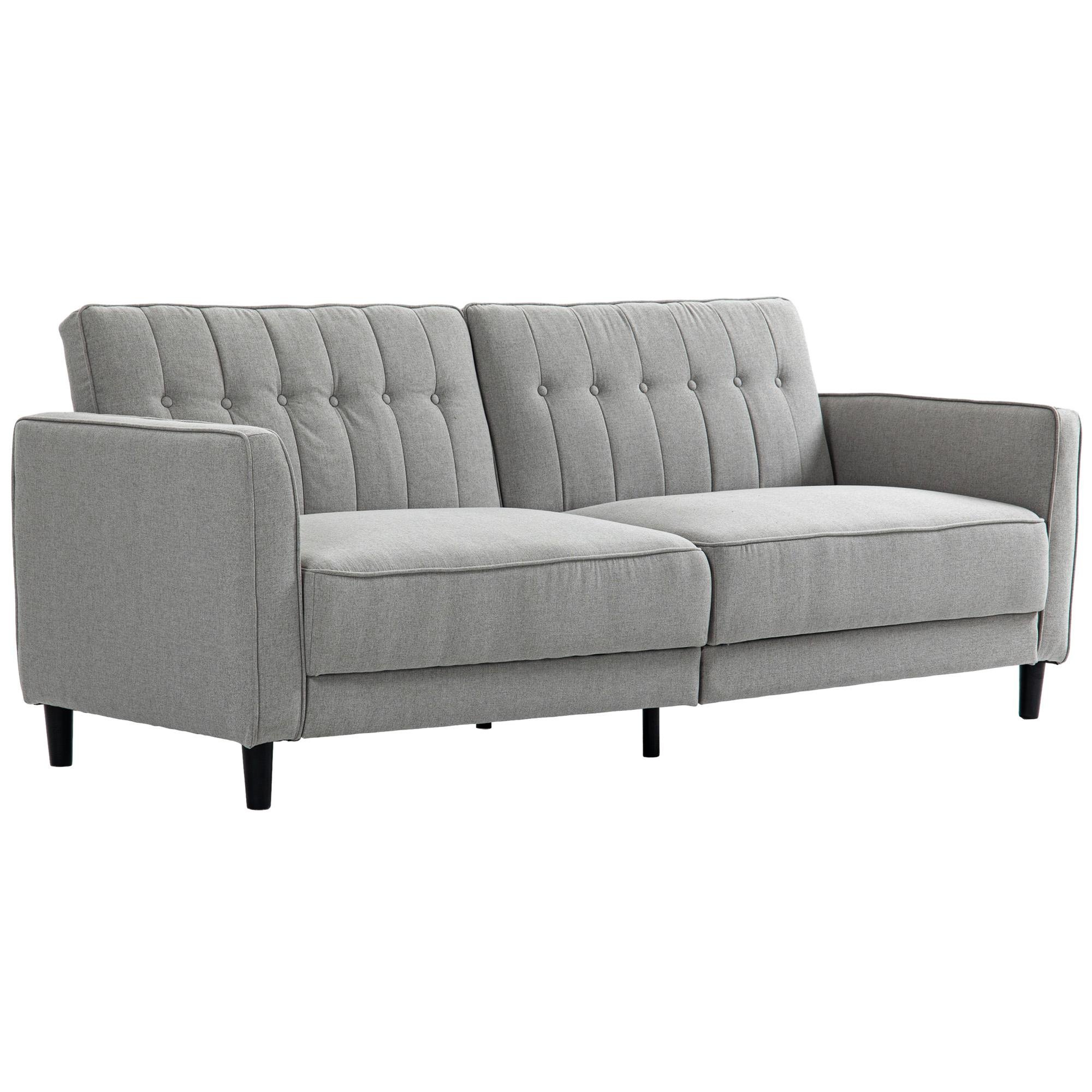 Grey Convertible Sofa Bed with Adjustable 180° Backrest