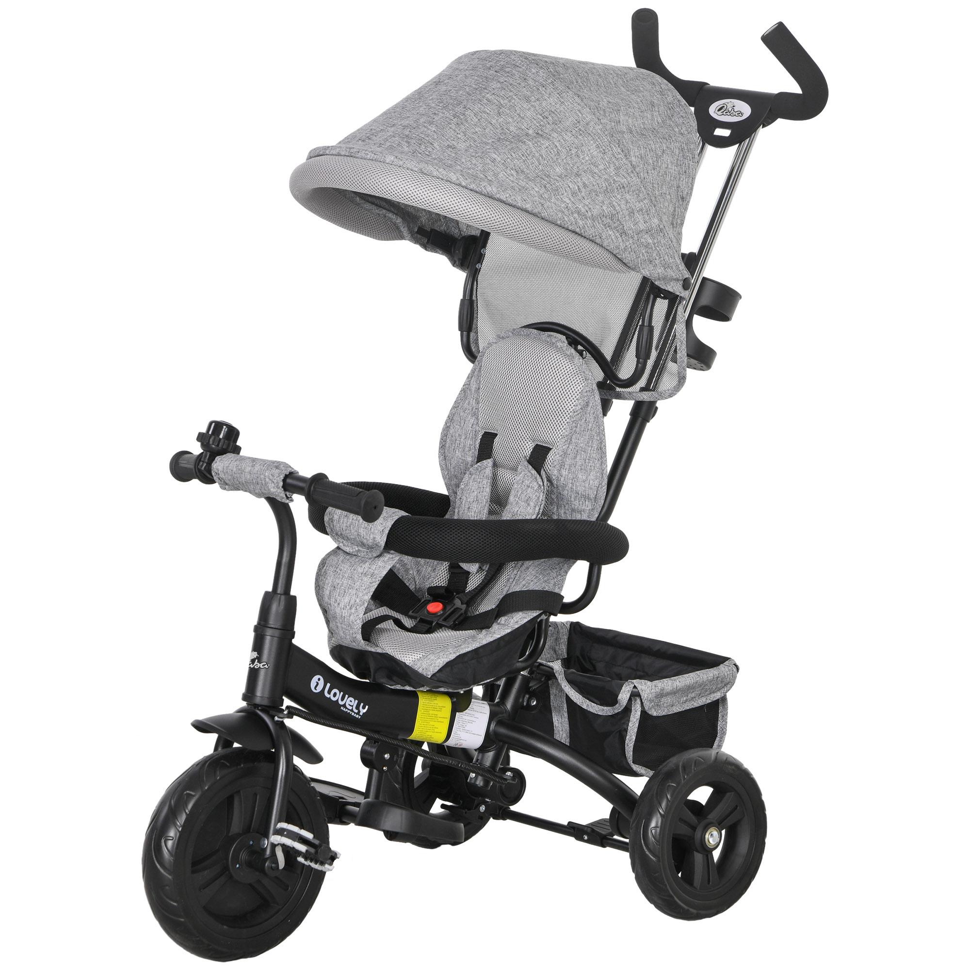 Grey Convertible Toddler Tricycle with Parent Push Handle