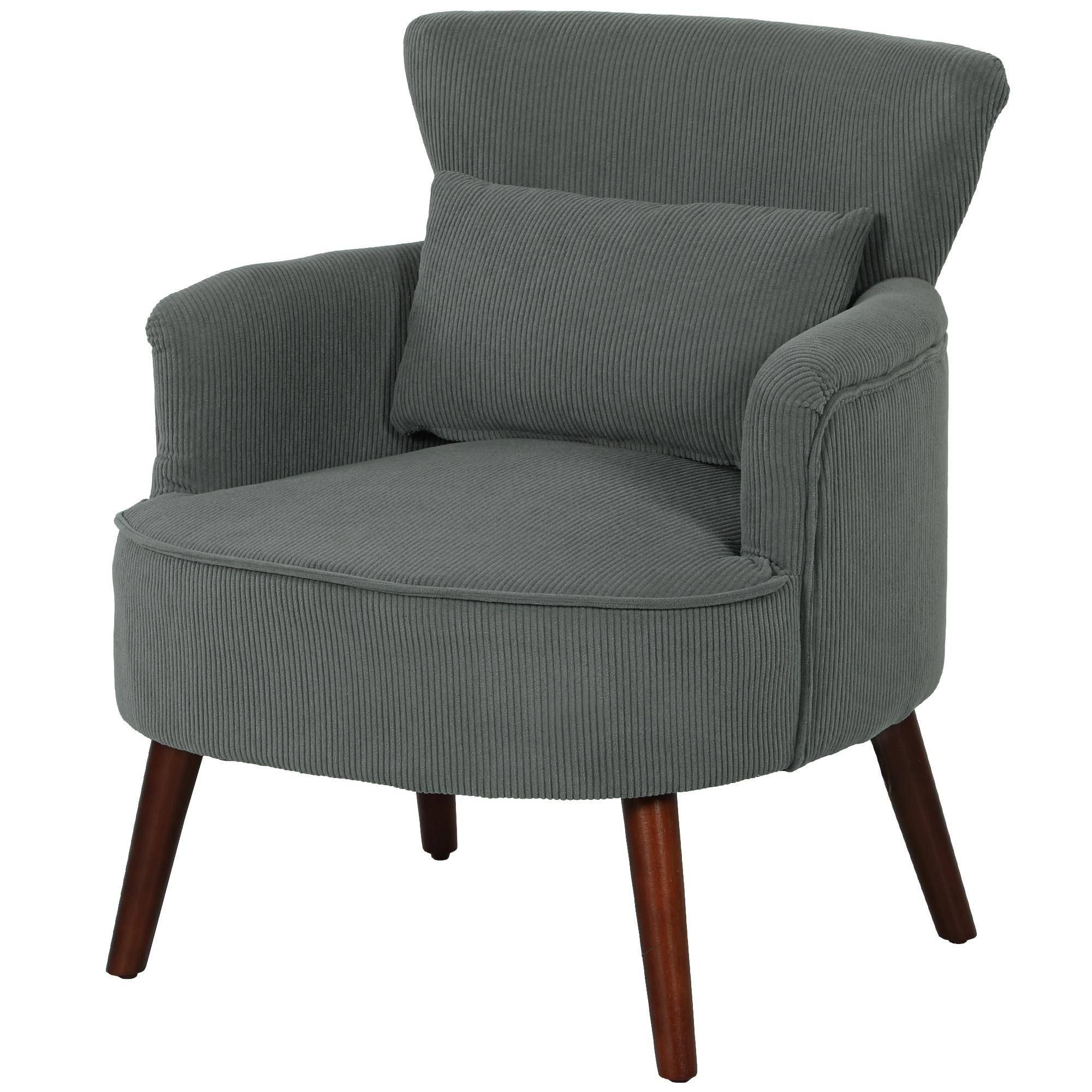 Grey Corduroy Lumbar Accent Chair with Wingback Design
