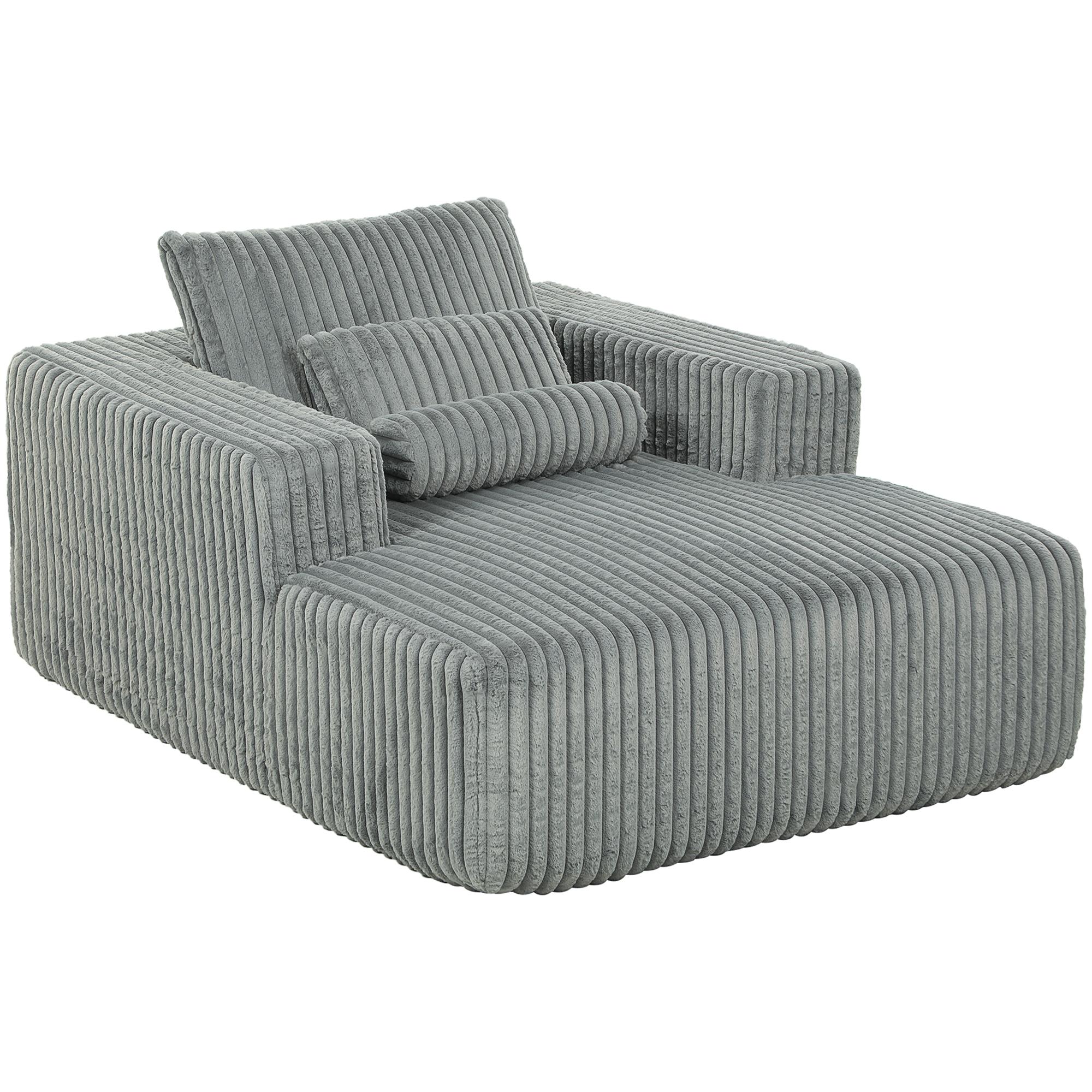 Grey Corduroy Chair Bed with Pillow for Relaxing