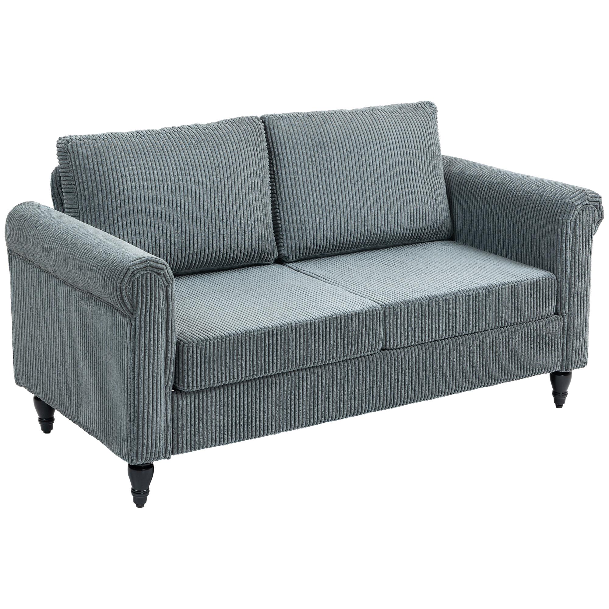 Grey Corduroy Loveseat with Rolled Arms, 2-Seater