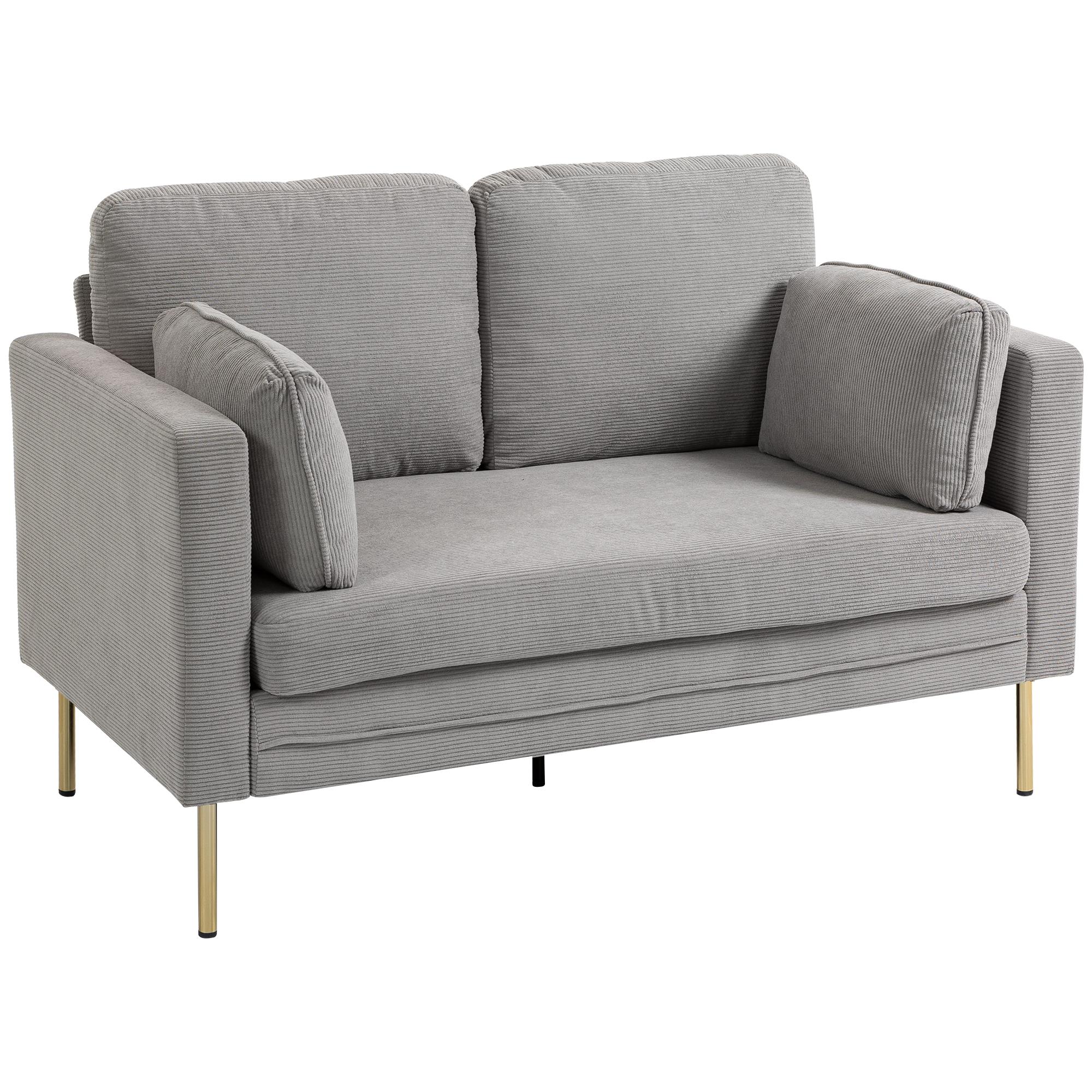 Grey Corduroy 55 Inch Loveseat with Two Pillows