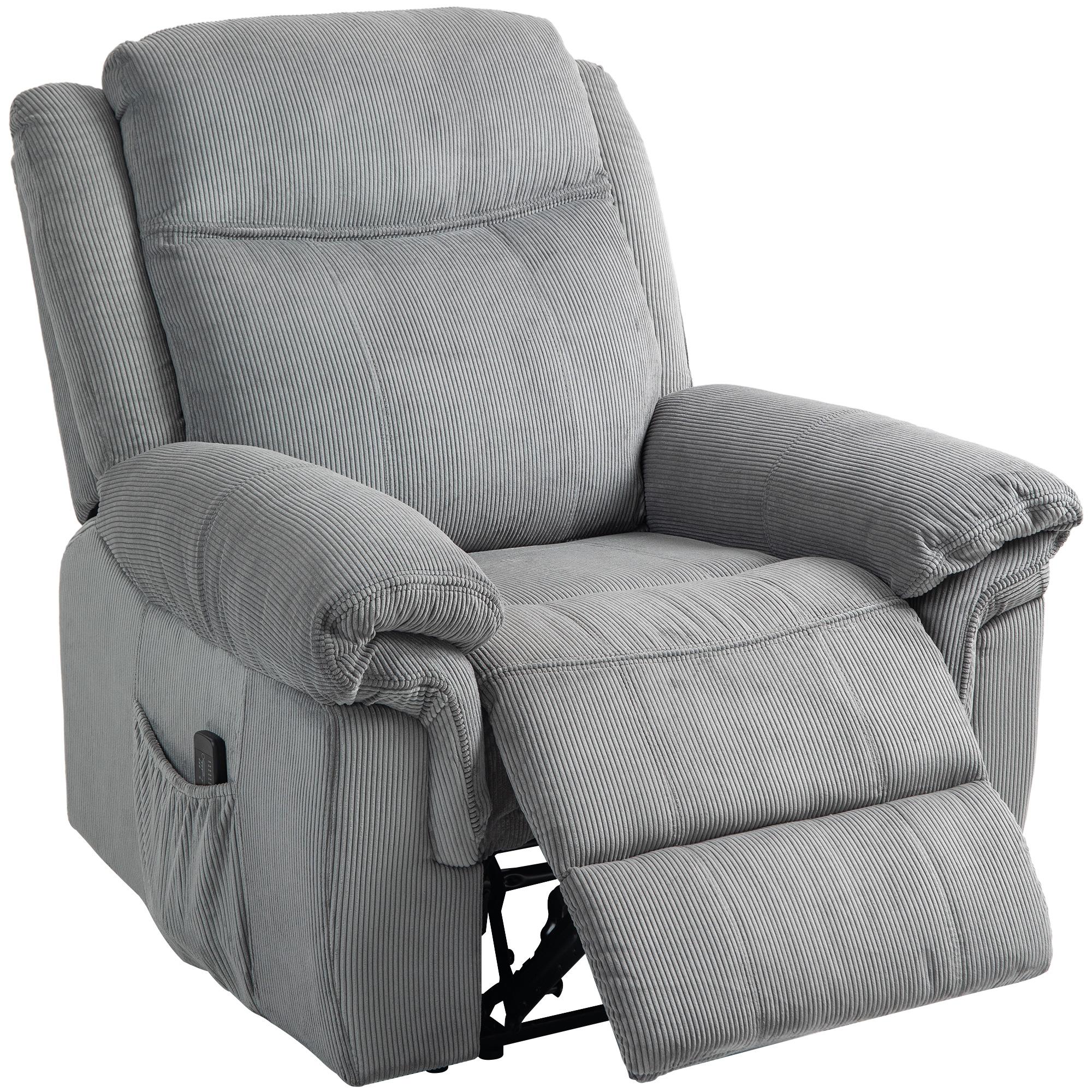 grey corduroy massage recliner with 8-point vibration