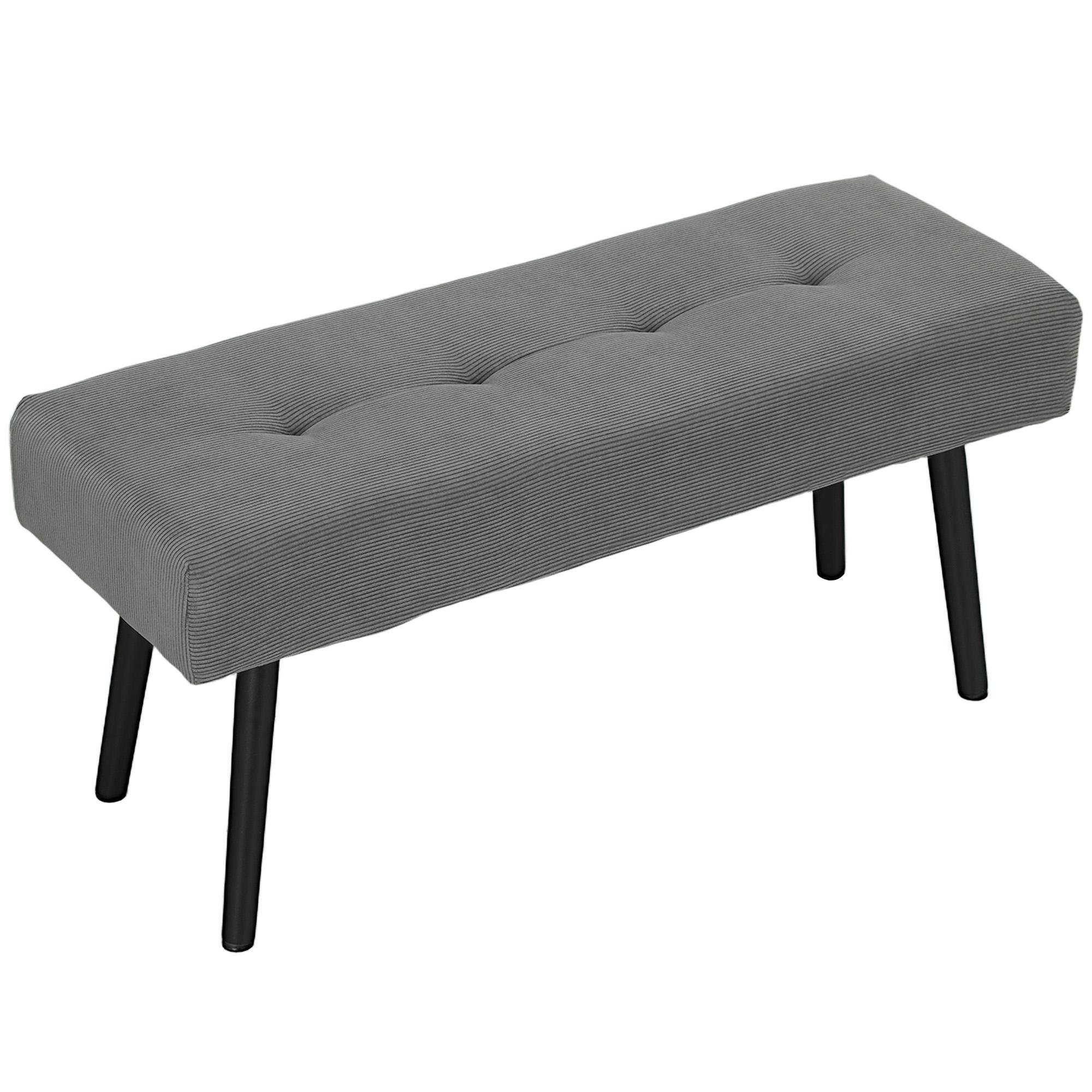Grey Corduroy Ottoman Bench with 13 cm Padded Seat