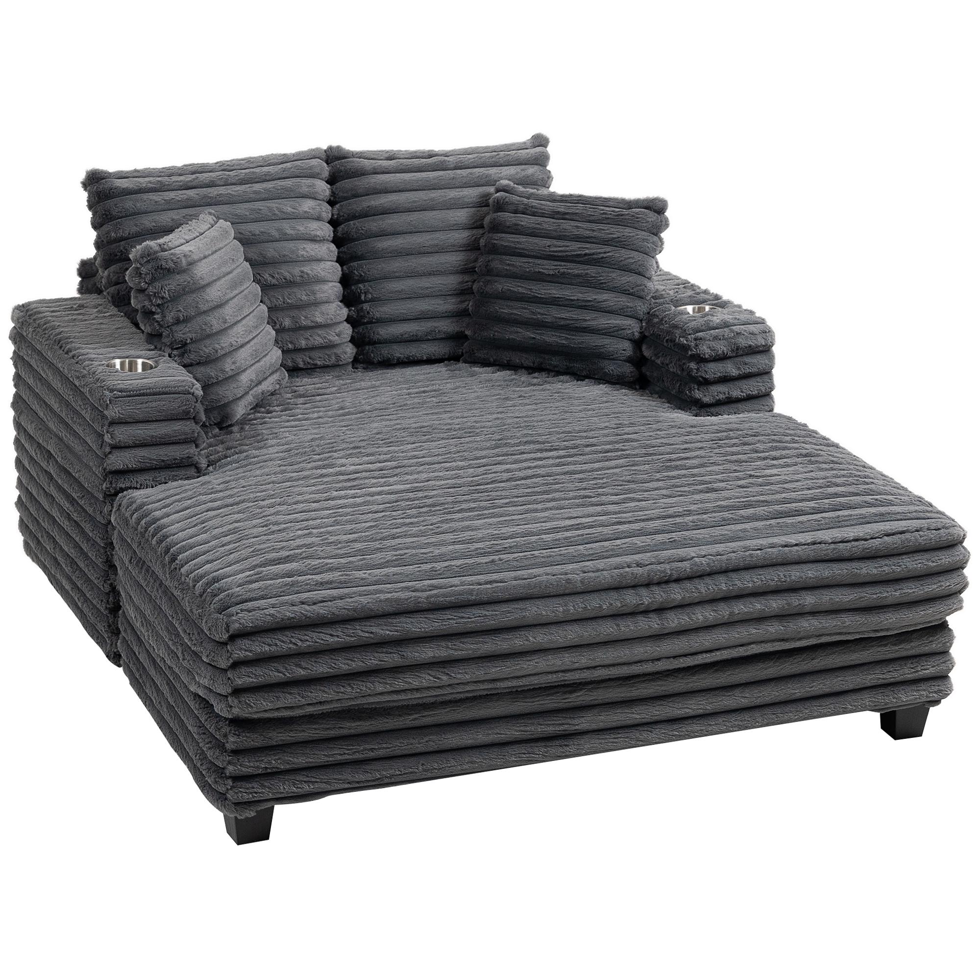 Grey Corduroy Sleeper Sofa with 48.4-Inch Deep Seat
