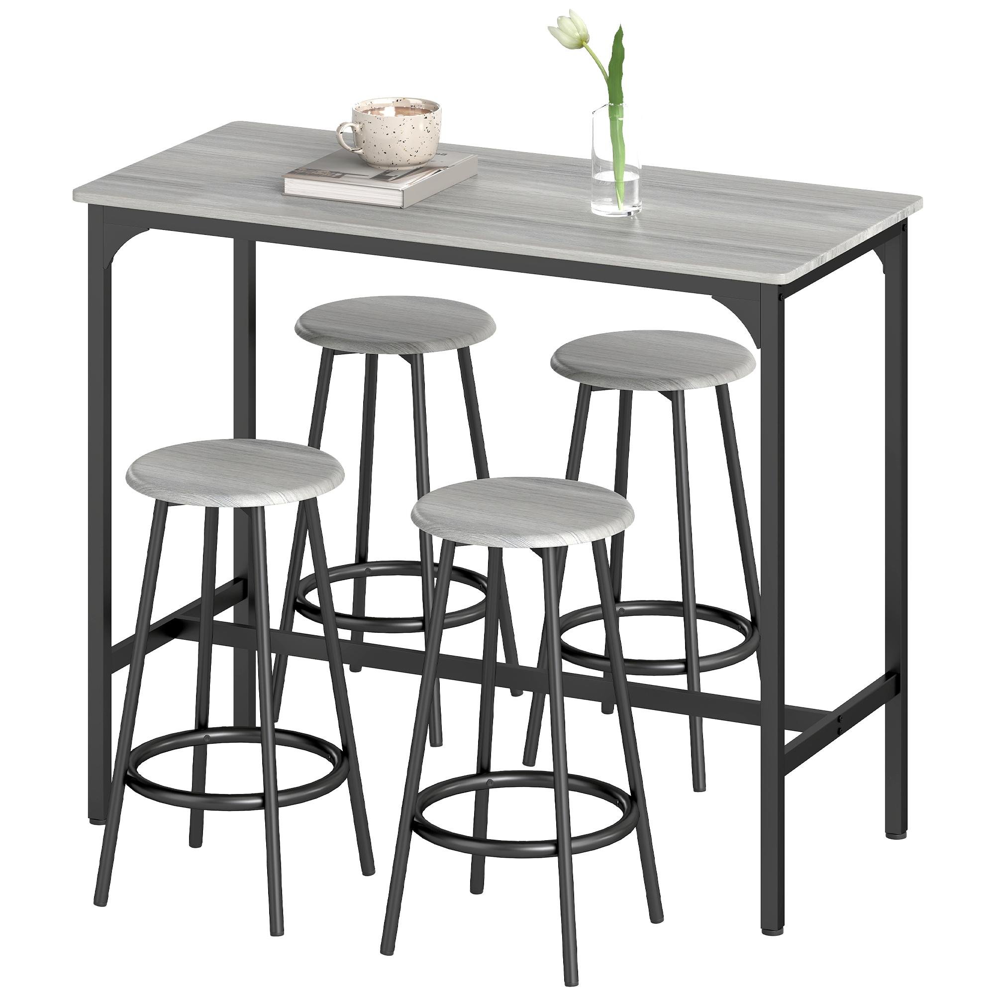 Grey 4-Seat Bar Set with Space-Saving Stools