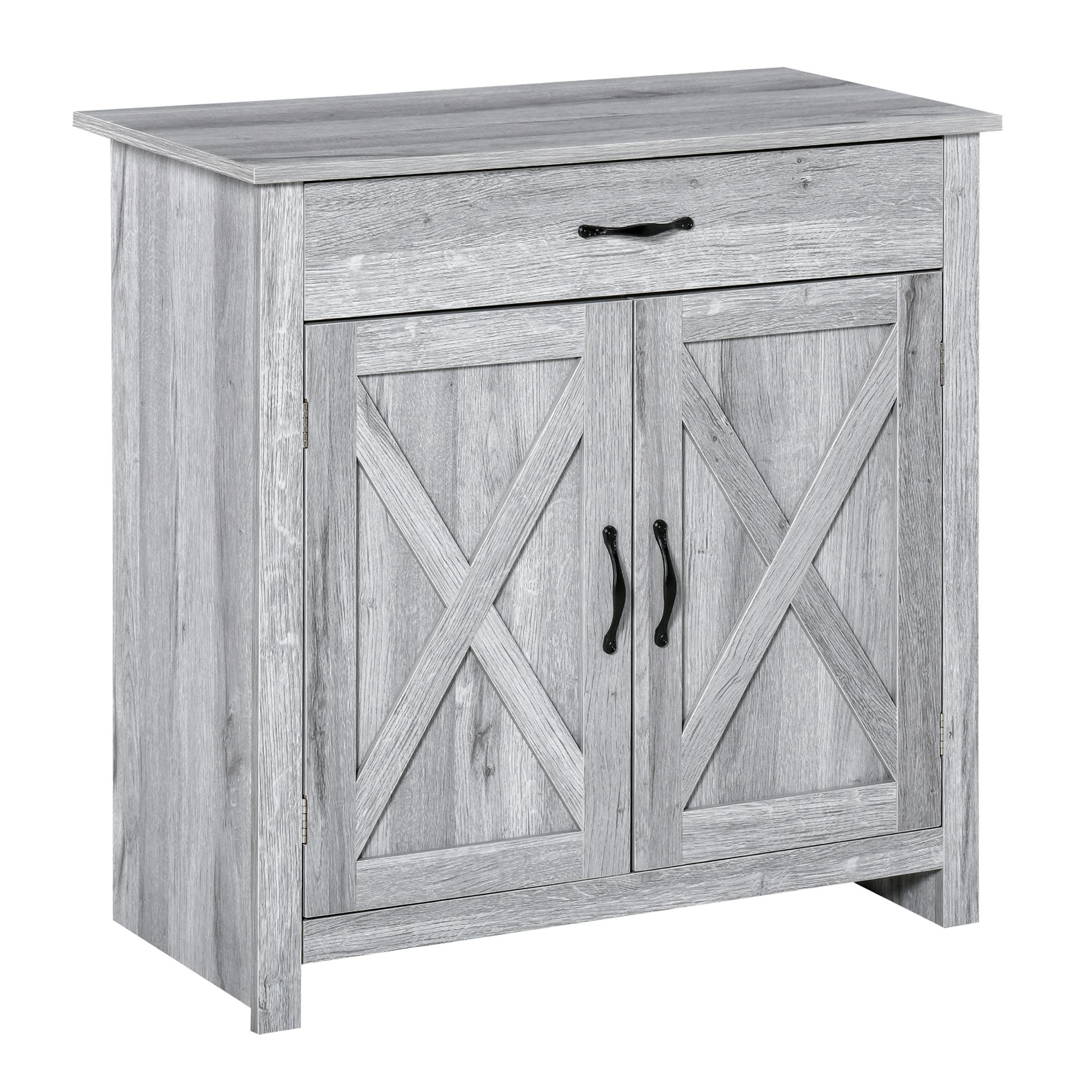 Grey Crossbuck Buffet with Adjustable Shelf for Dining Areas
