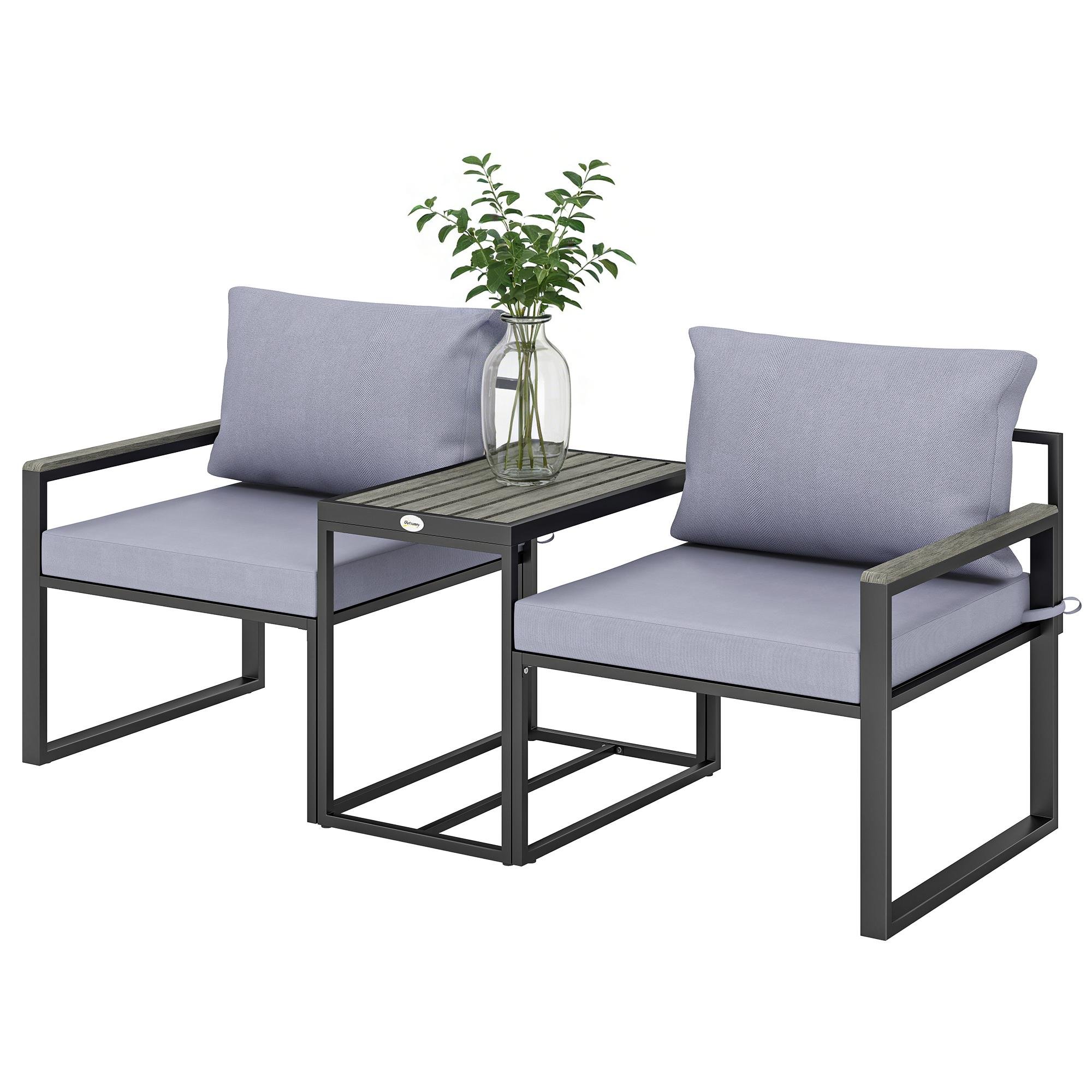 Grey Steel Bistro Set with Cushions for Two