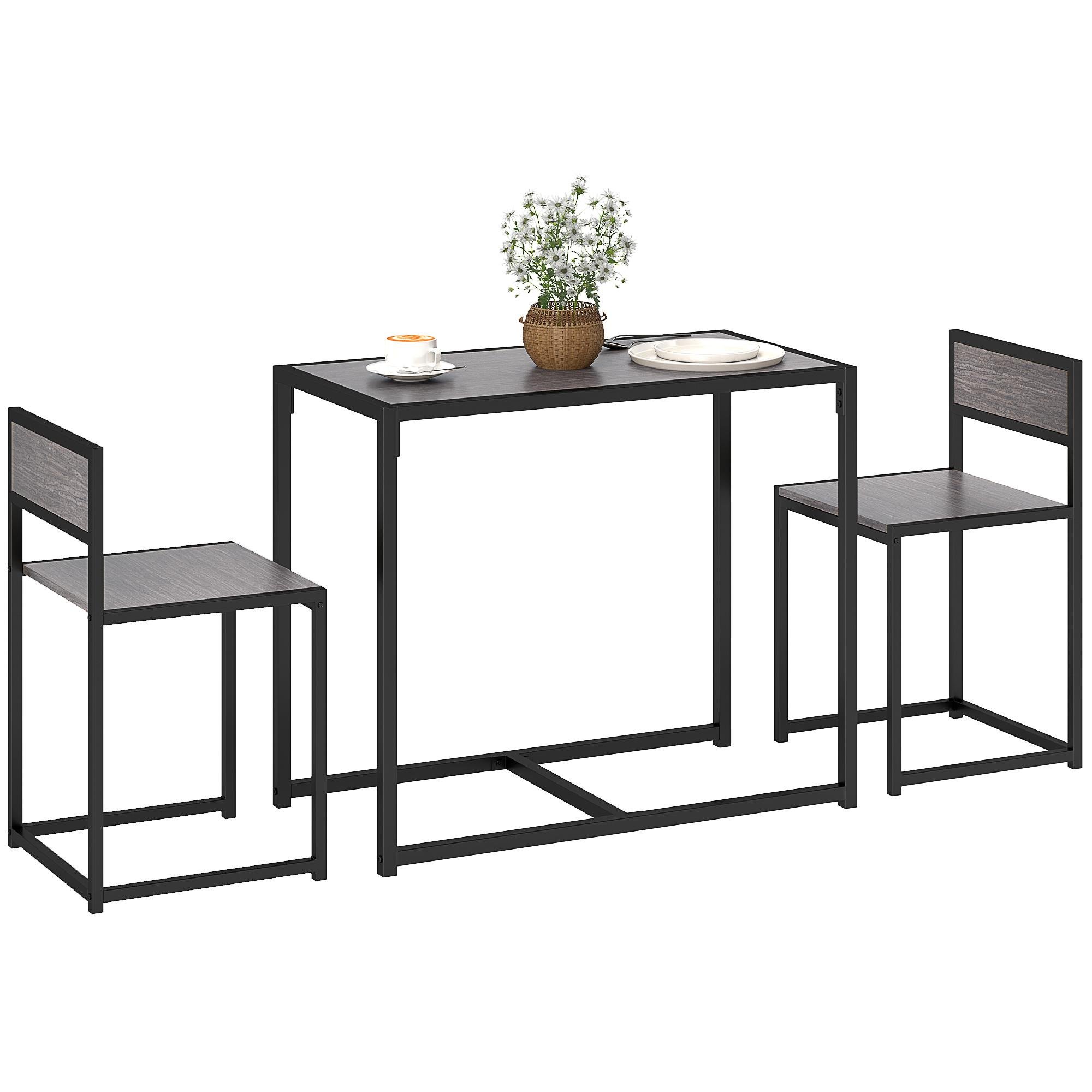 Grey Industrial Dining Set for Two, Compact MDF Table