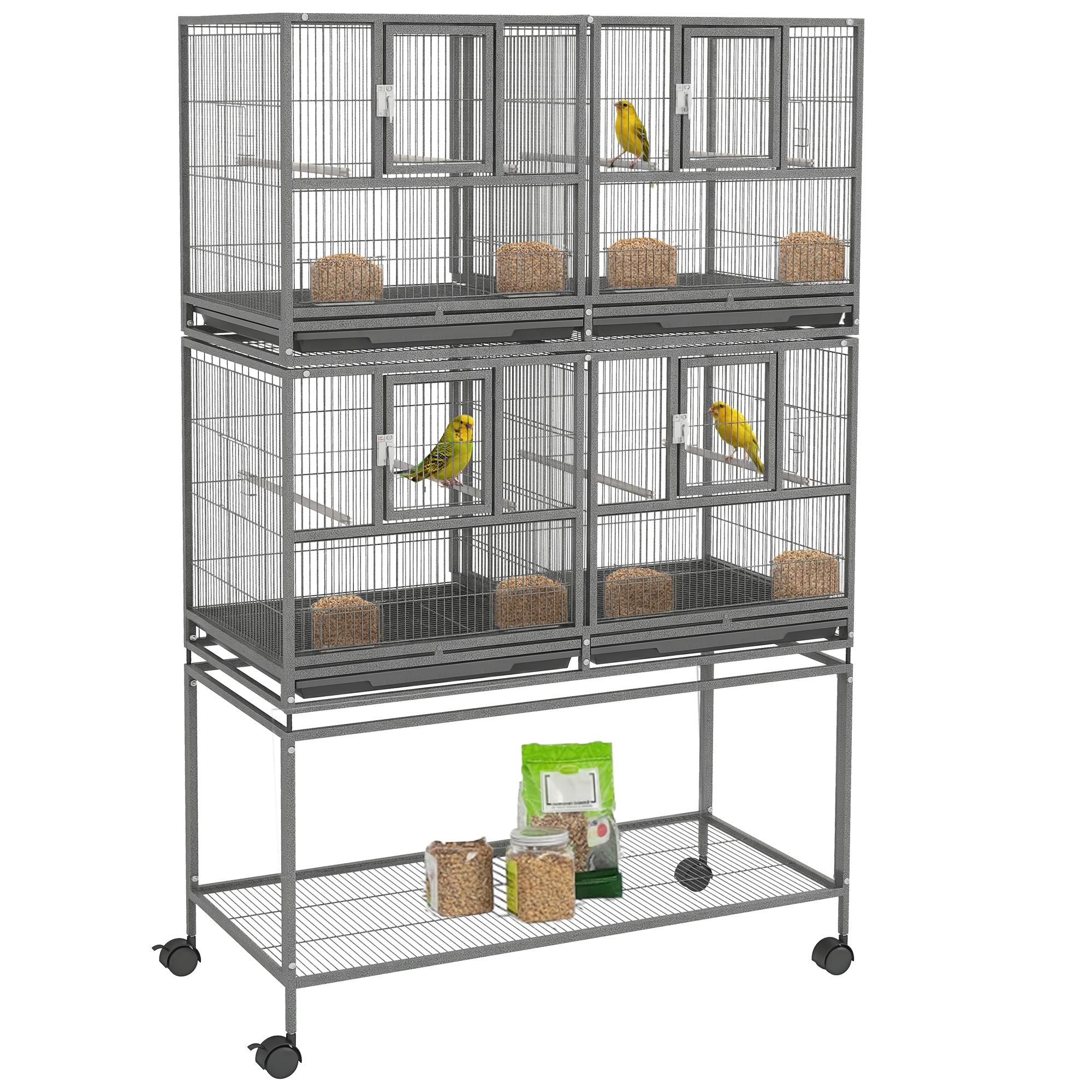 Grey divided bird cage with removable divider, 61-inch