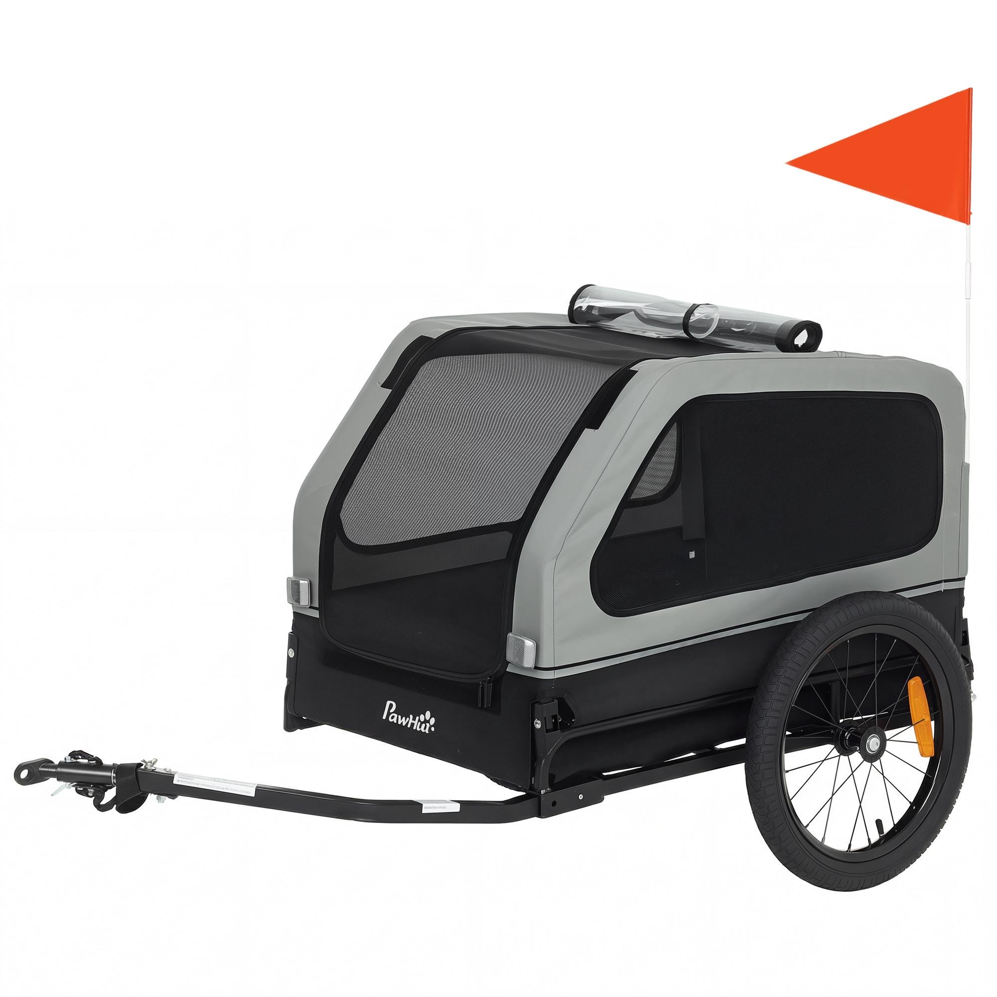 Grey Mesh Dog Bike Trailer with Ramp for Dogs up to 44 lb
