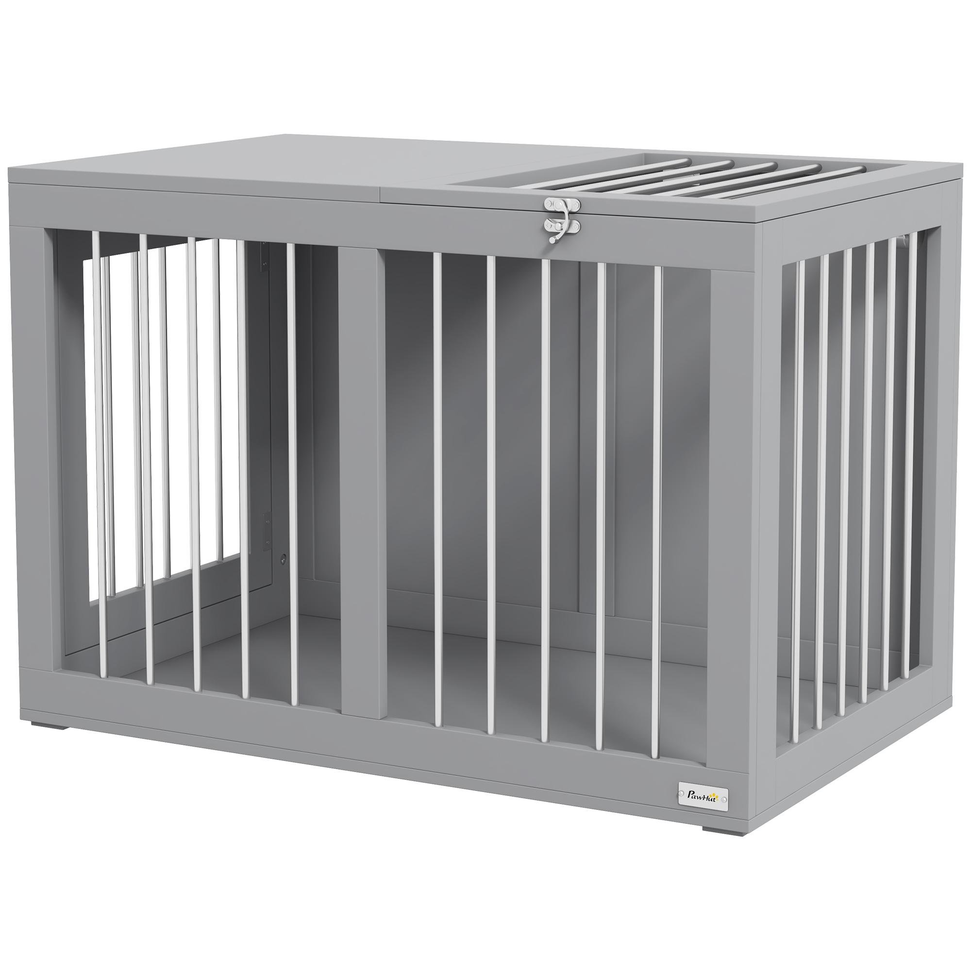 Grey Medium Dog Crate Furniture with Double Doors