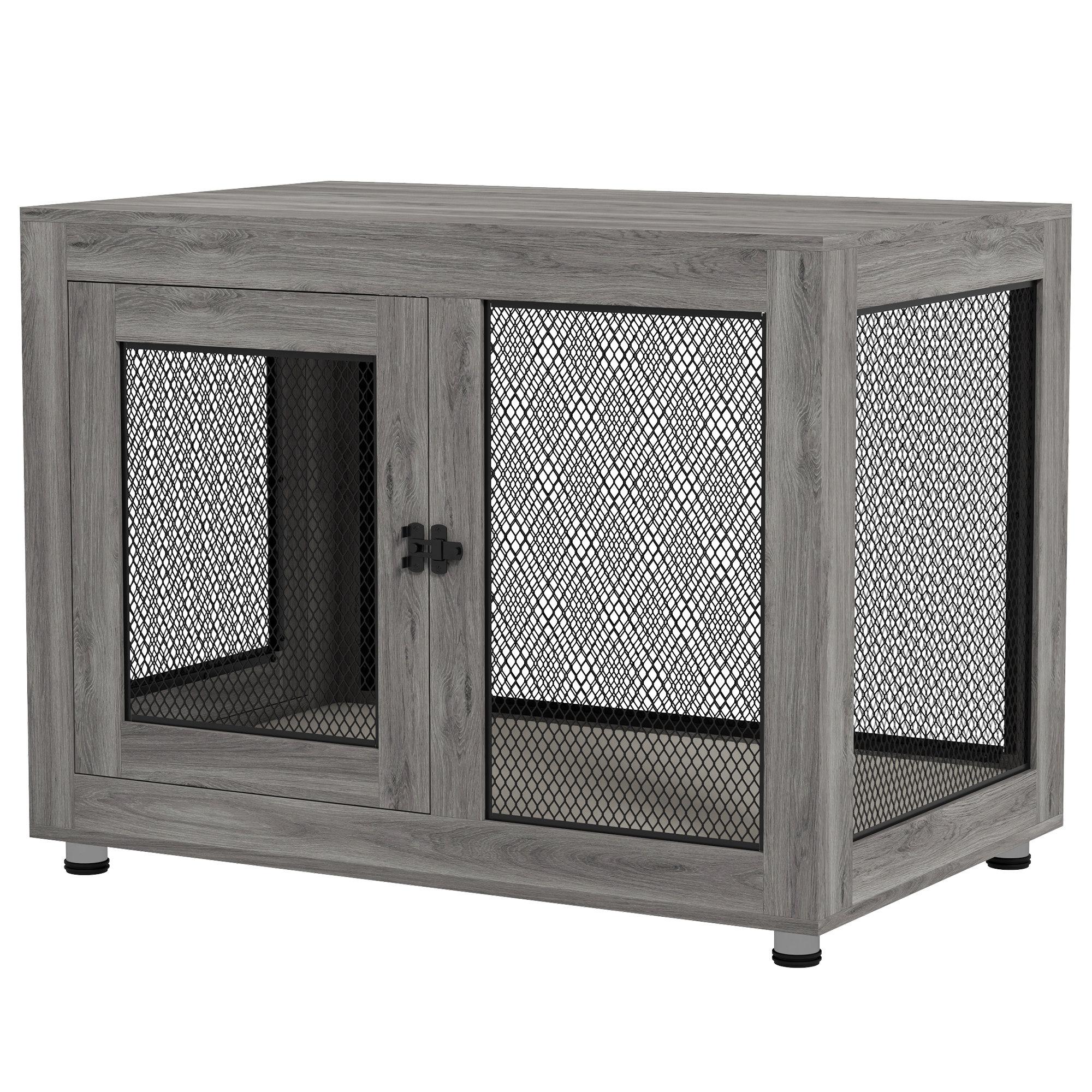 Grey End Table Dog Crate with Two Doors