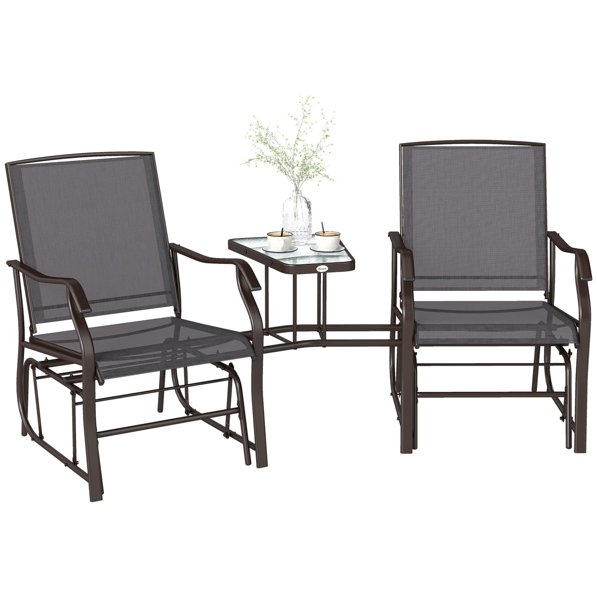 Grey Sling Mesh Glider with Tempered Glass Table