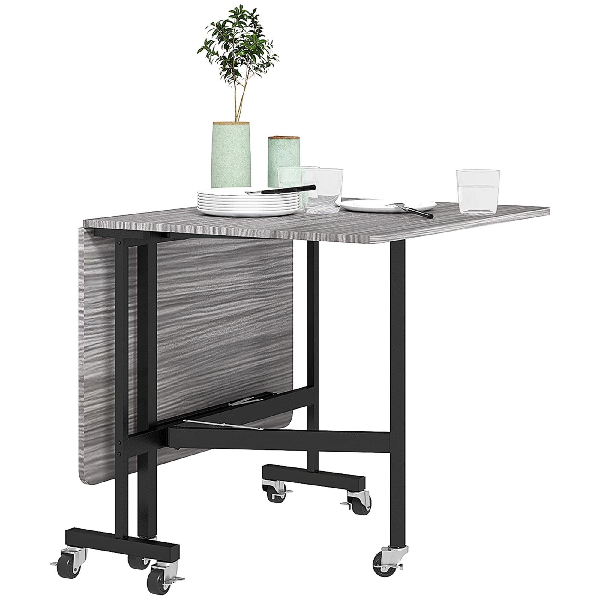 Grey Six Seat Drop Leaf Table with Six Wheels