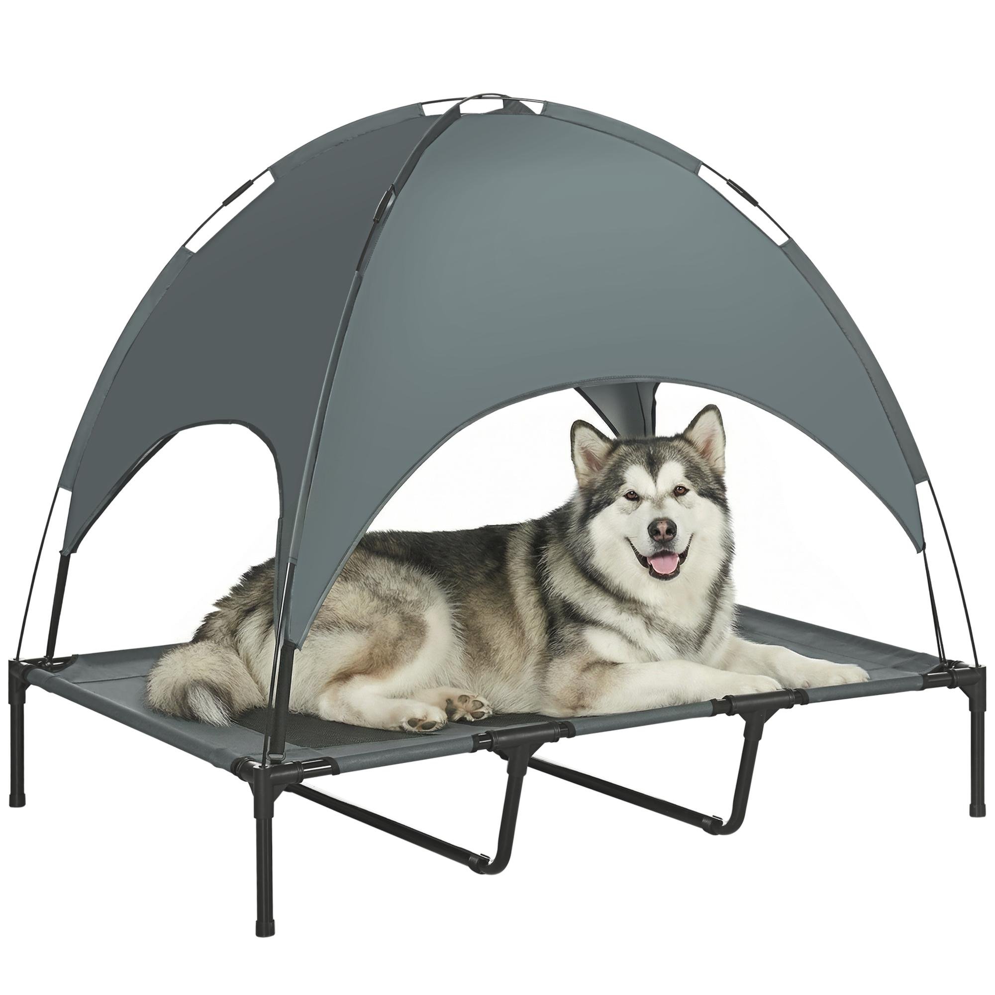 Grey XL Canopy Dog Bed with Breathable Mesh, 48 in