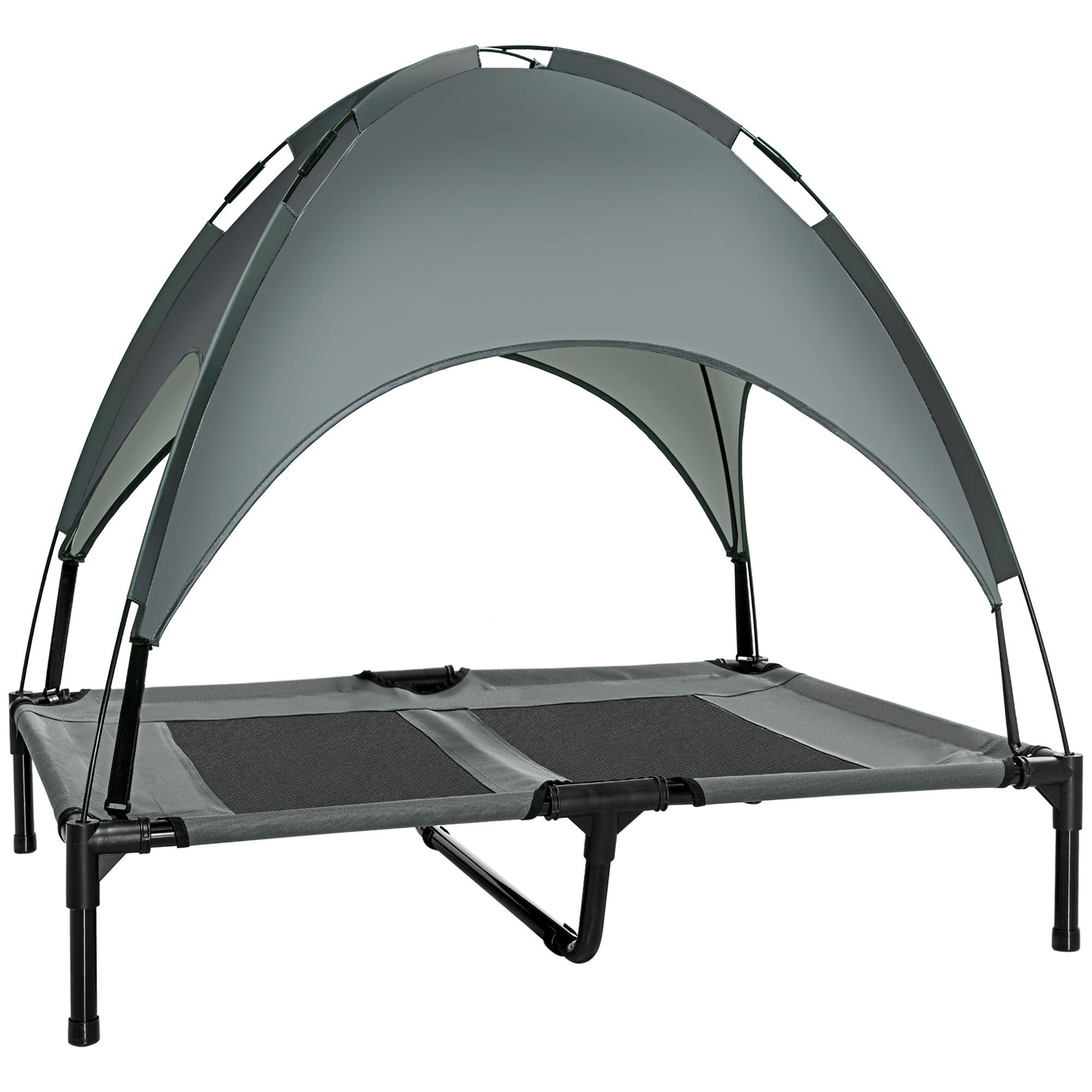 Grey Canopy Dog Cot with Breathable Mesh, 36 x 30 x 35 in