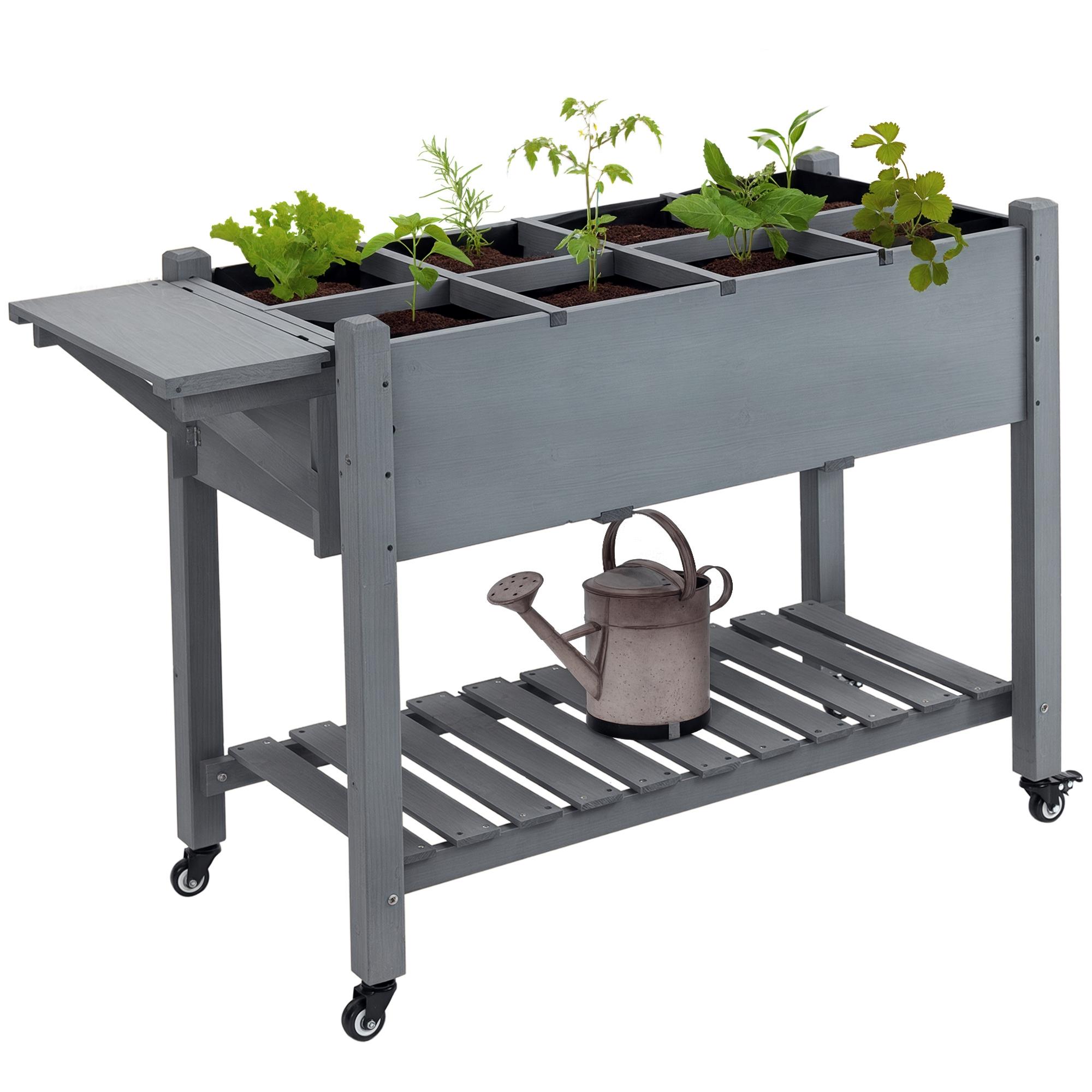 Grey Fir 8 Grid Planter with Storage Shelf, Medium
