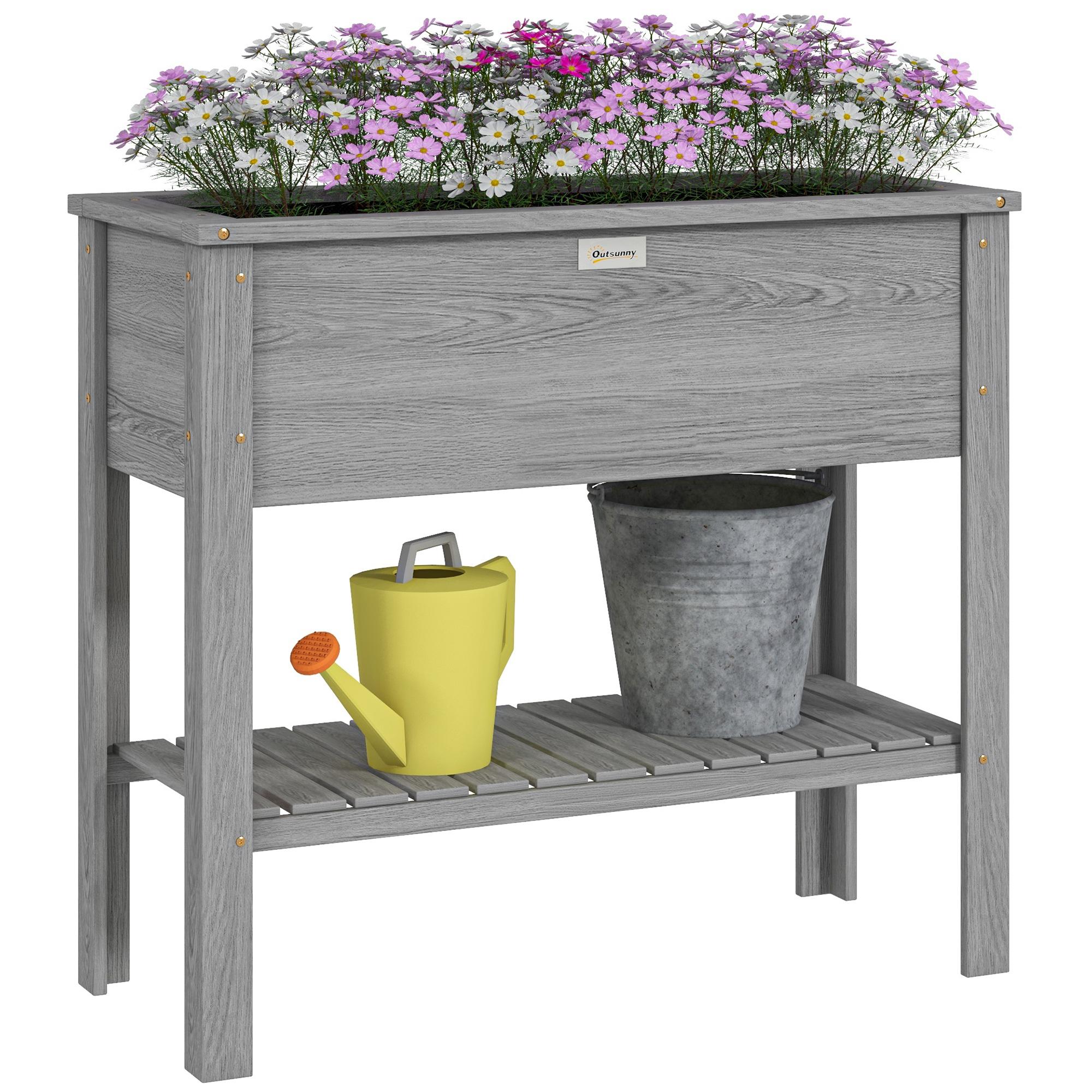 Grey 2-Tier Planter Shelf with Raised Garden Bed