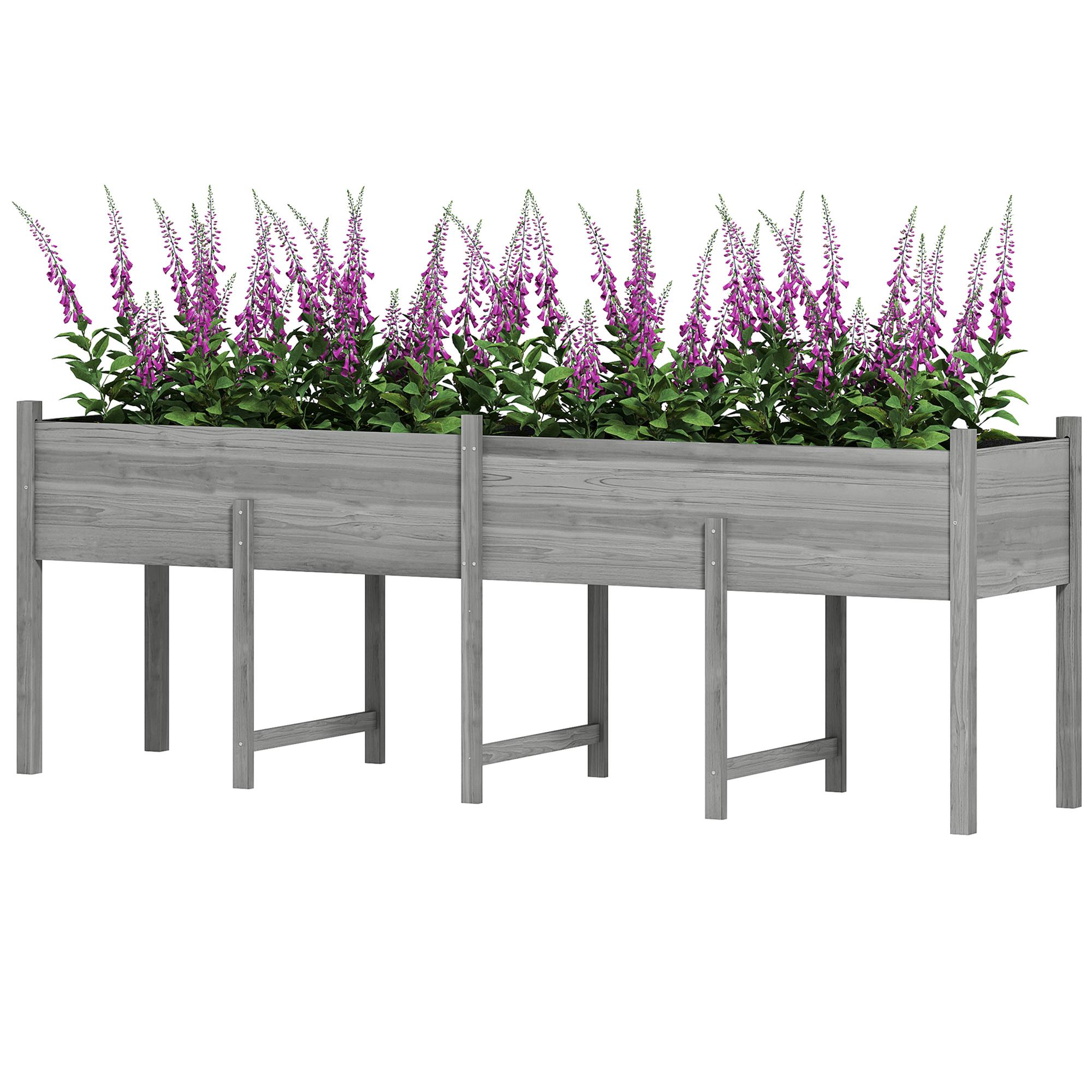 Grey Elevated Wooden Planter with Liner, Large Garden Bed
