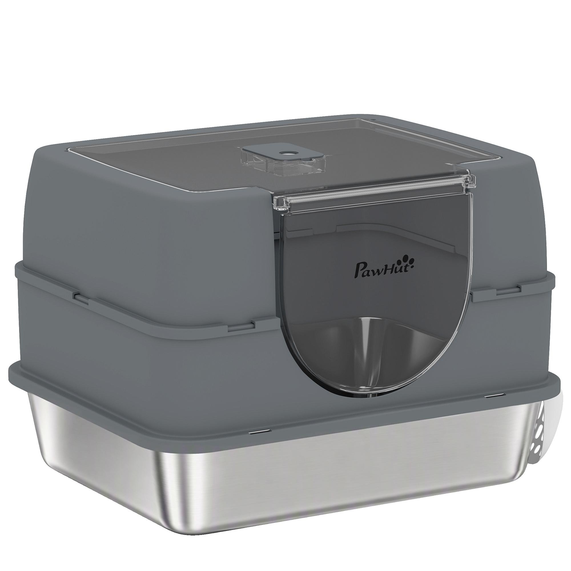 Grey 2-in-1 Stainless Litter Box with Lid