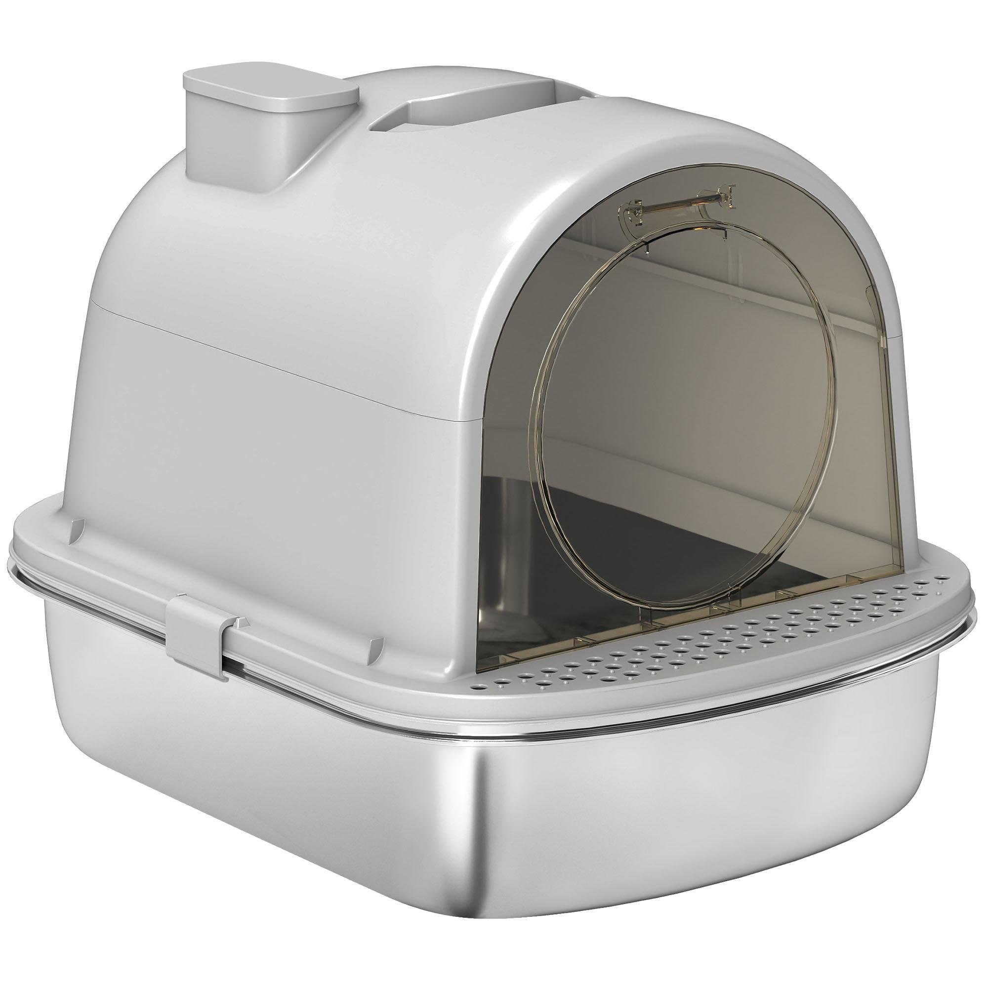 Grey Stainless Enclosed Litter Box with Scoop