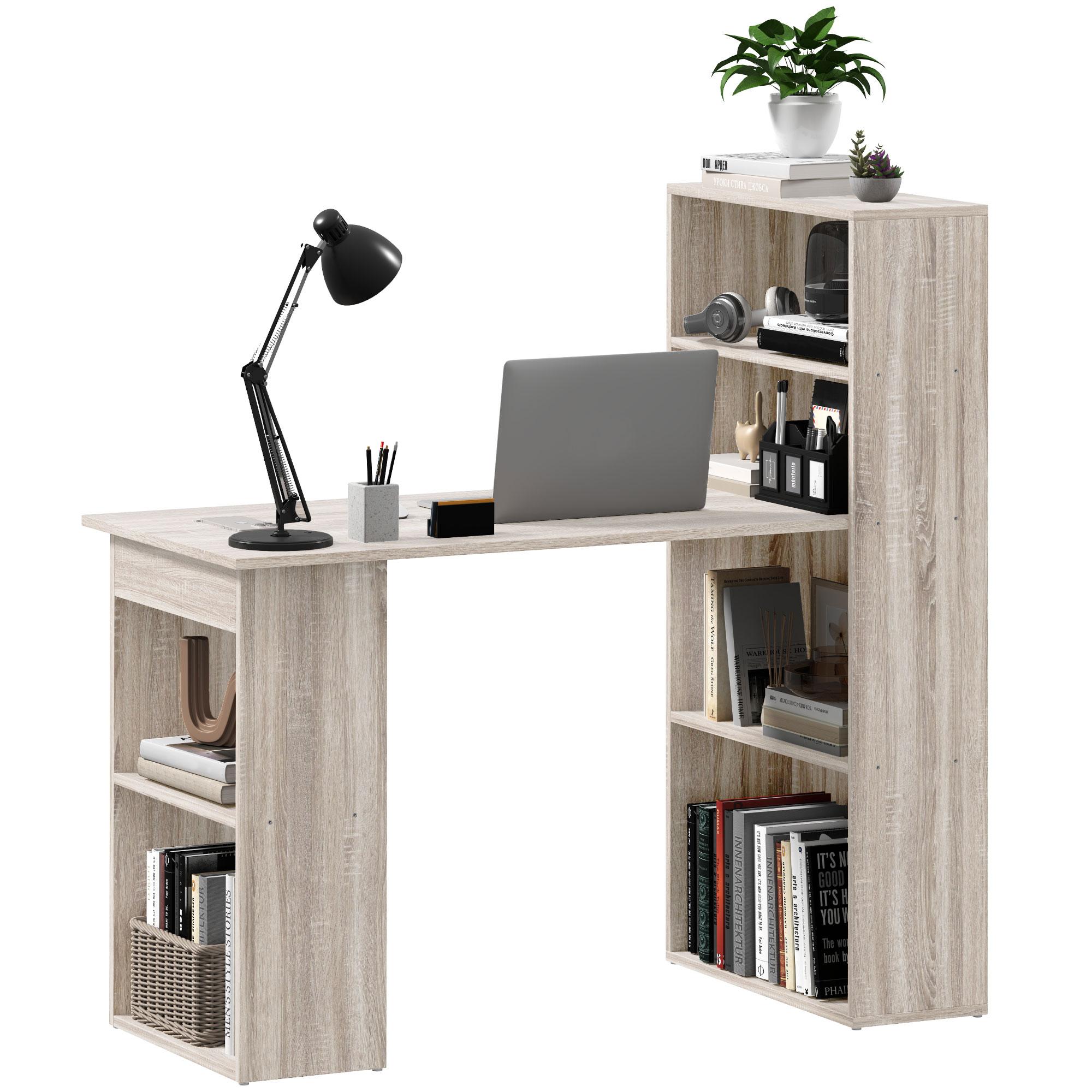 grey 47.2 inch storage desk with six shelves