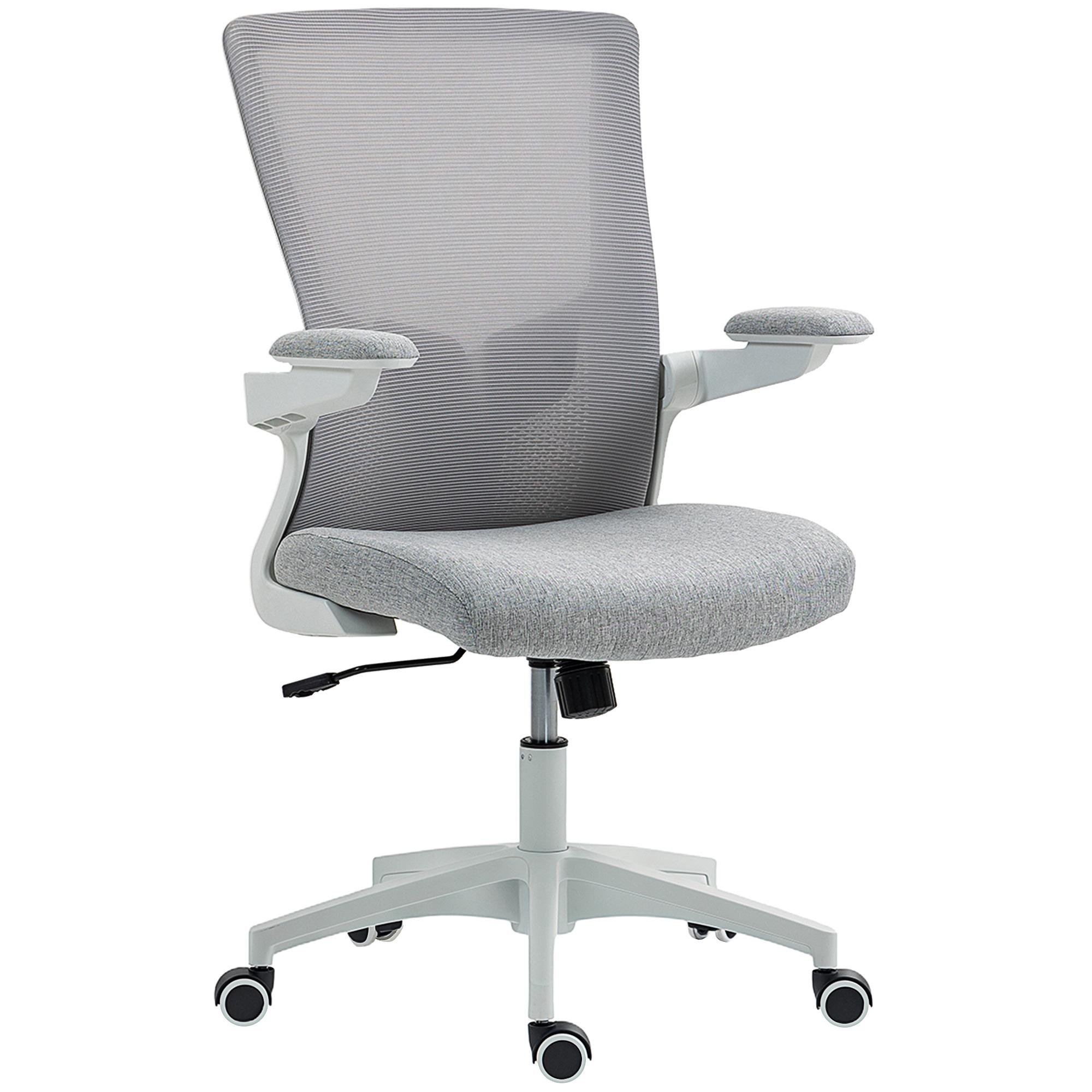 Grey 2D Lumbar Desk Chair with Flip-Up Arms