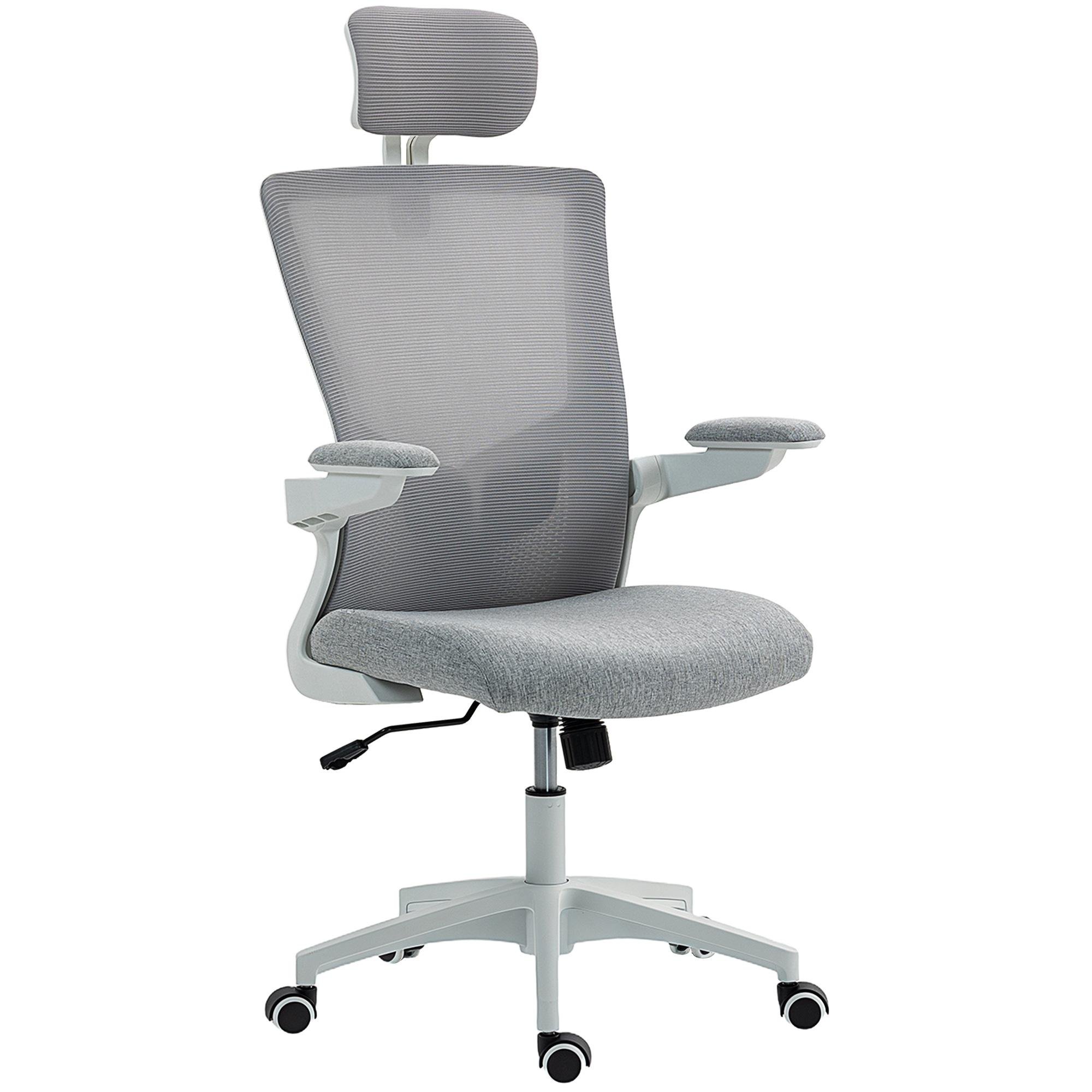 Grey Adjustable Headrest Office Chair with Flip-Up Arms