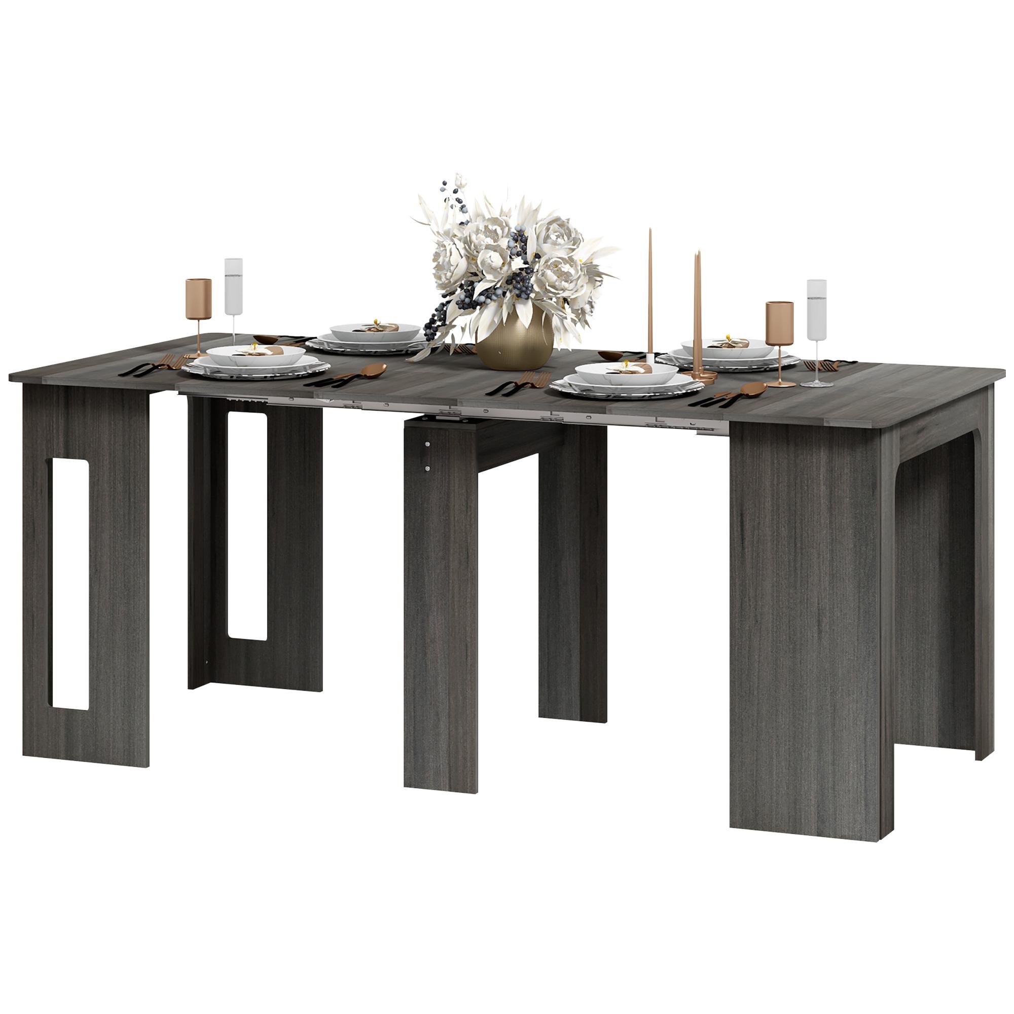Grey Extendable Dining Table with Space-Saving Folding Design
