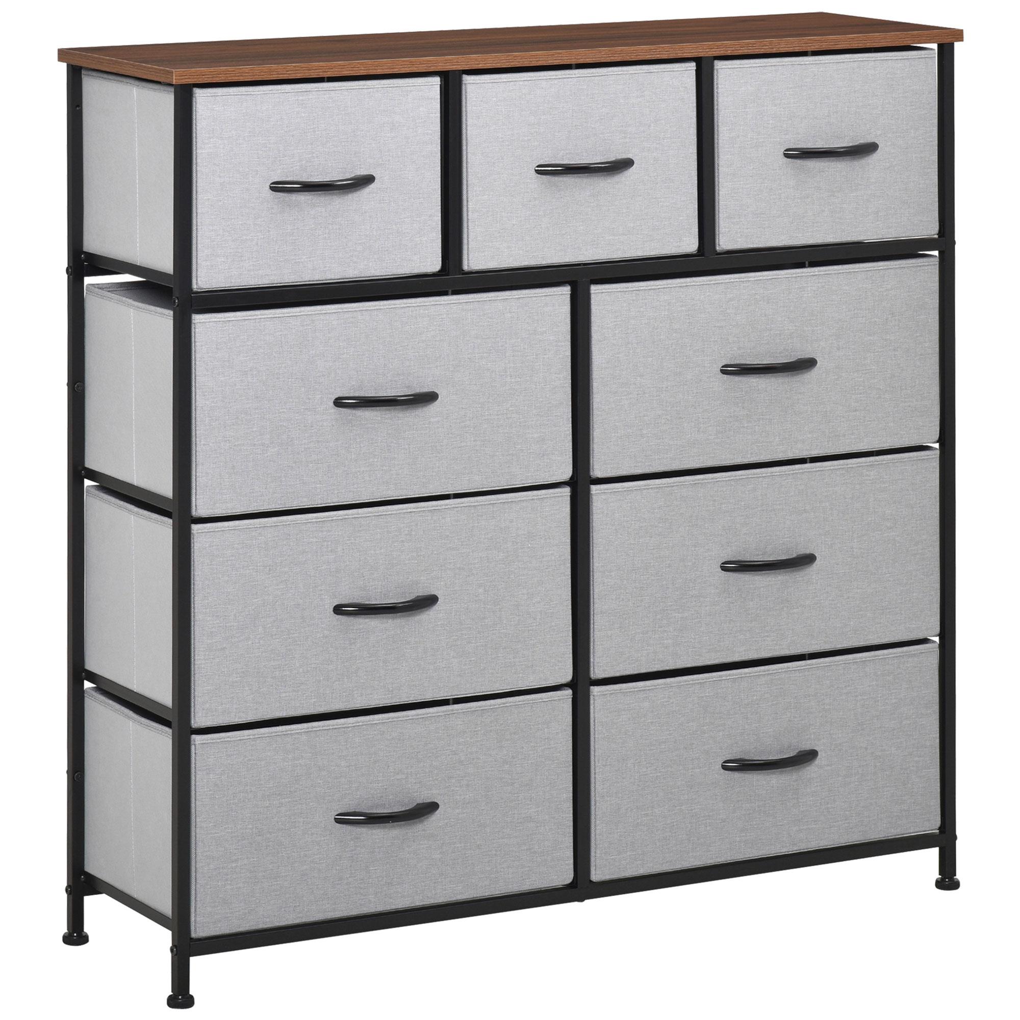 Grey Nine Drawer Fabric Dresser with Steel Frame