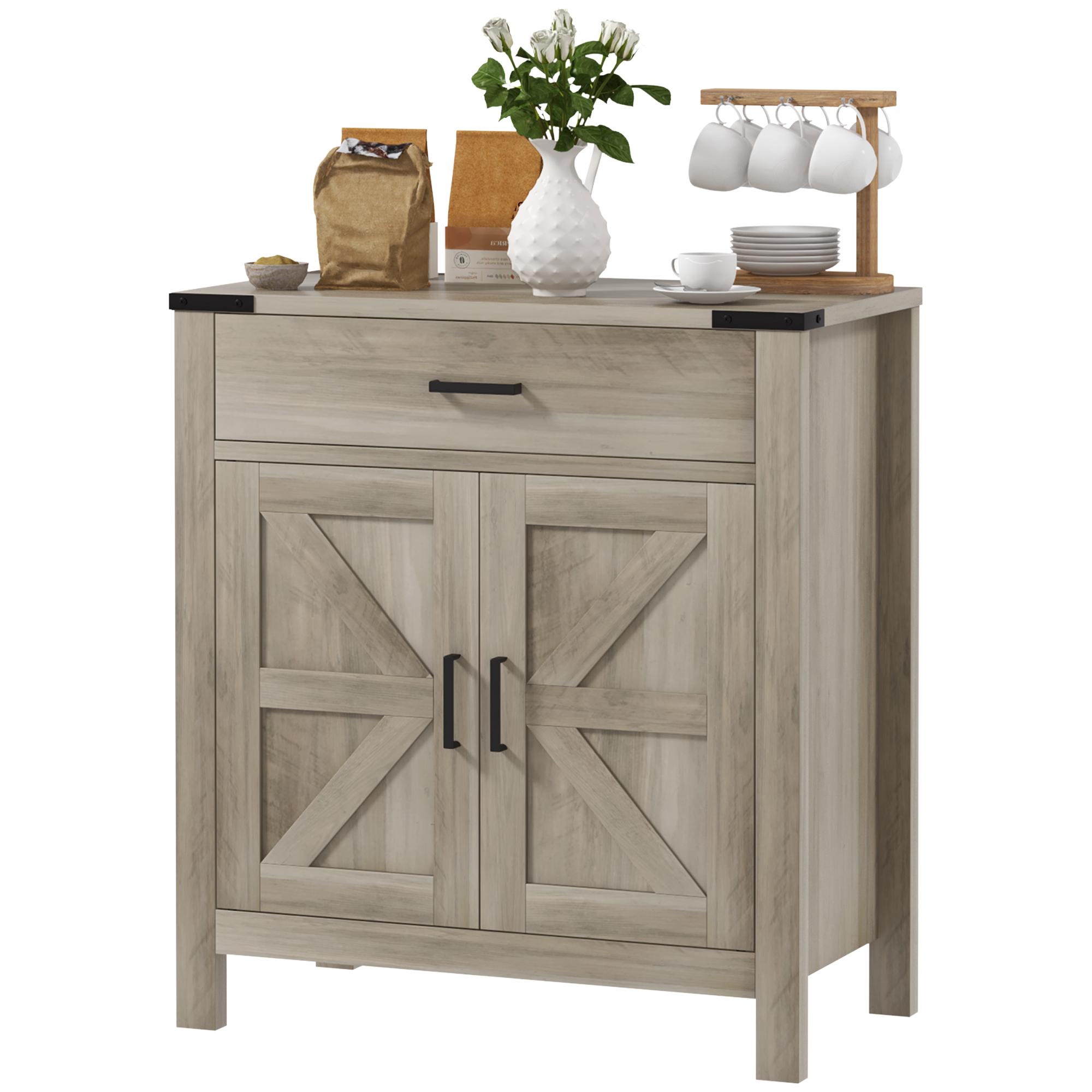 Grey Barn Door Buffet Cabinet with Adjustable Shelf