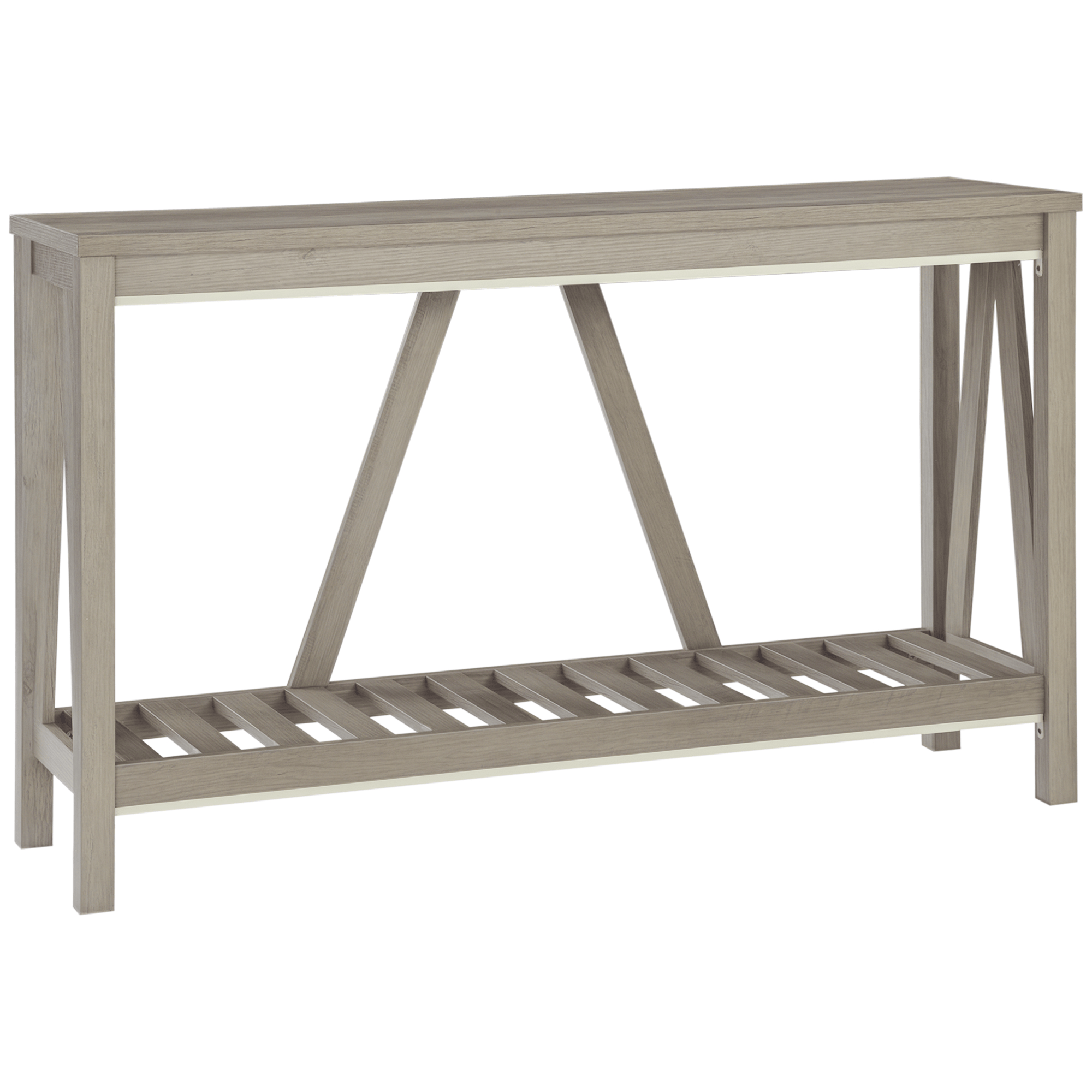 Grey Farmhouse Console Table with Slatted Shelf, 52 in