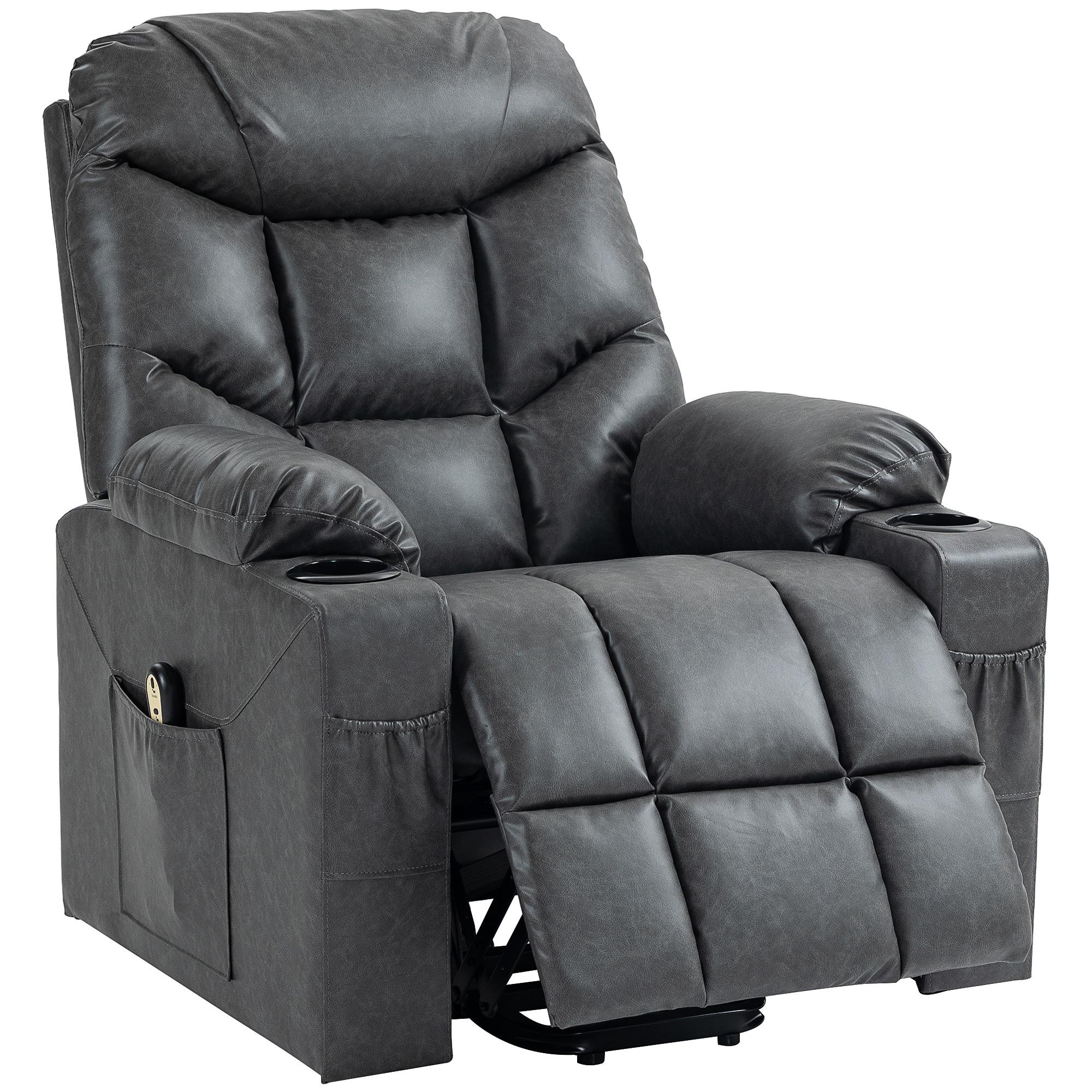 Grey Faux Leather Lift Recliner with 135° Recline