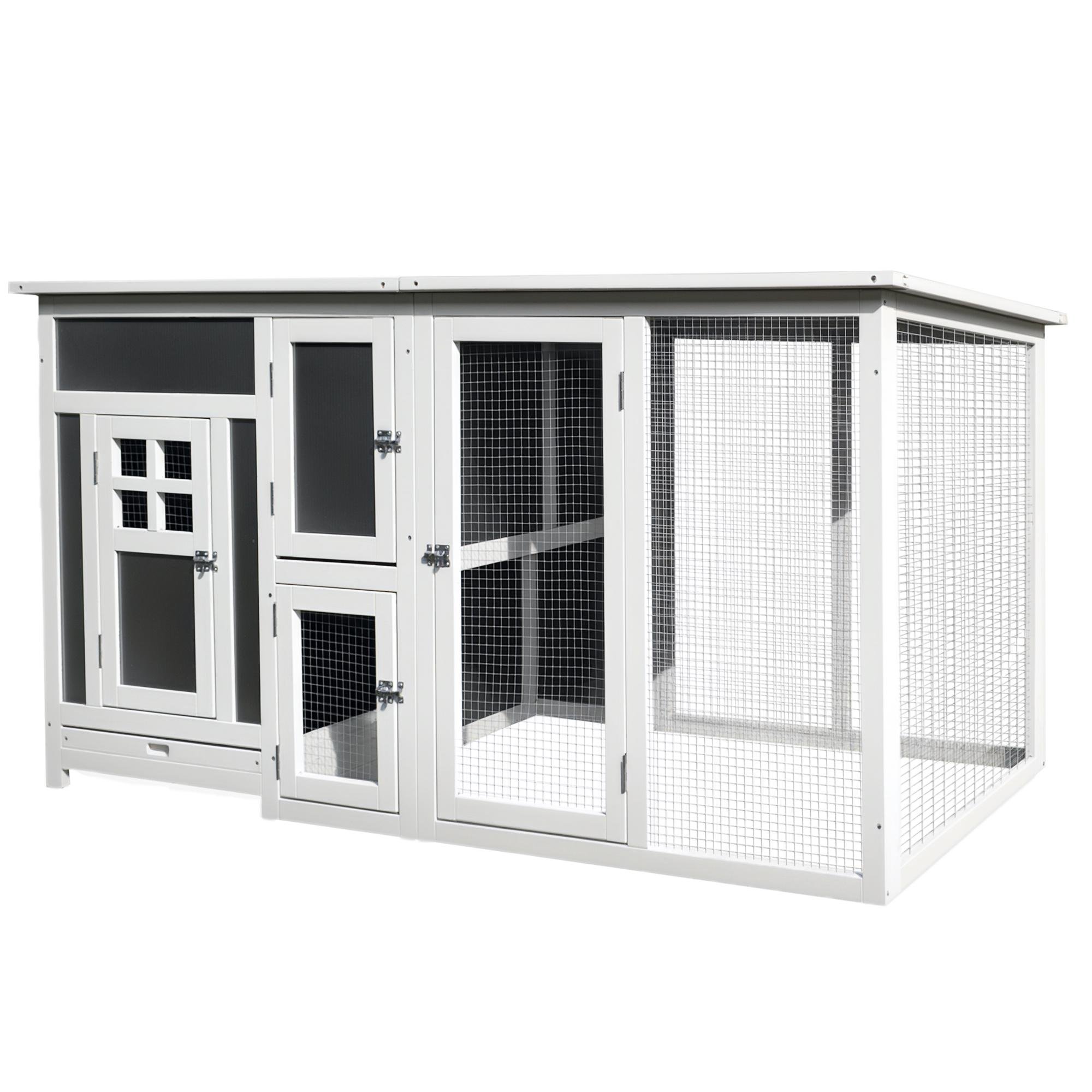 63 Inch Fir Chicken Coop with Hinged Roof and Run