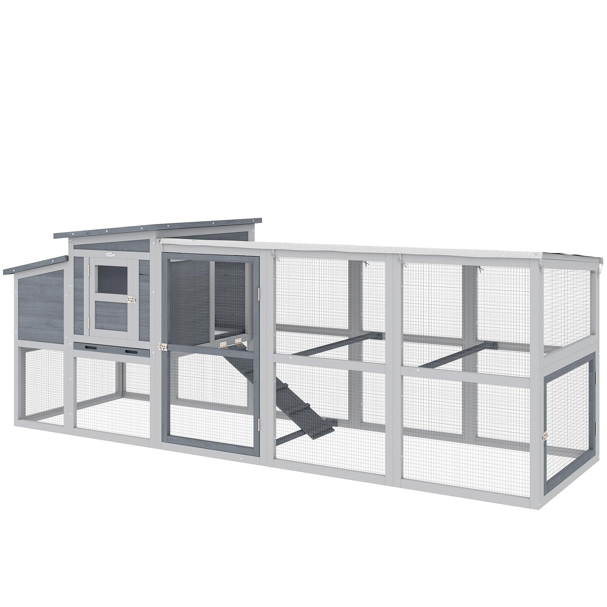 Grey Fir Chicken House with Covered Run, 103.9 in
