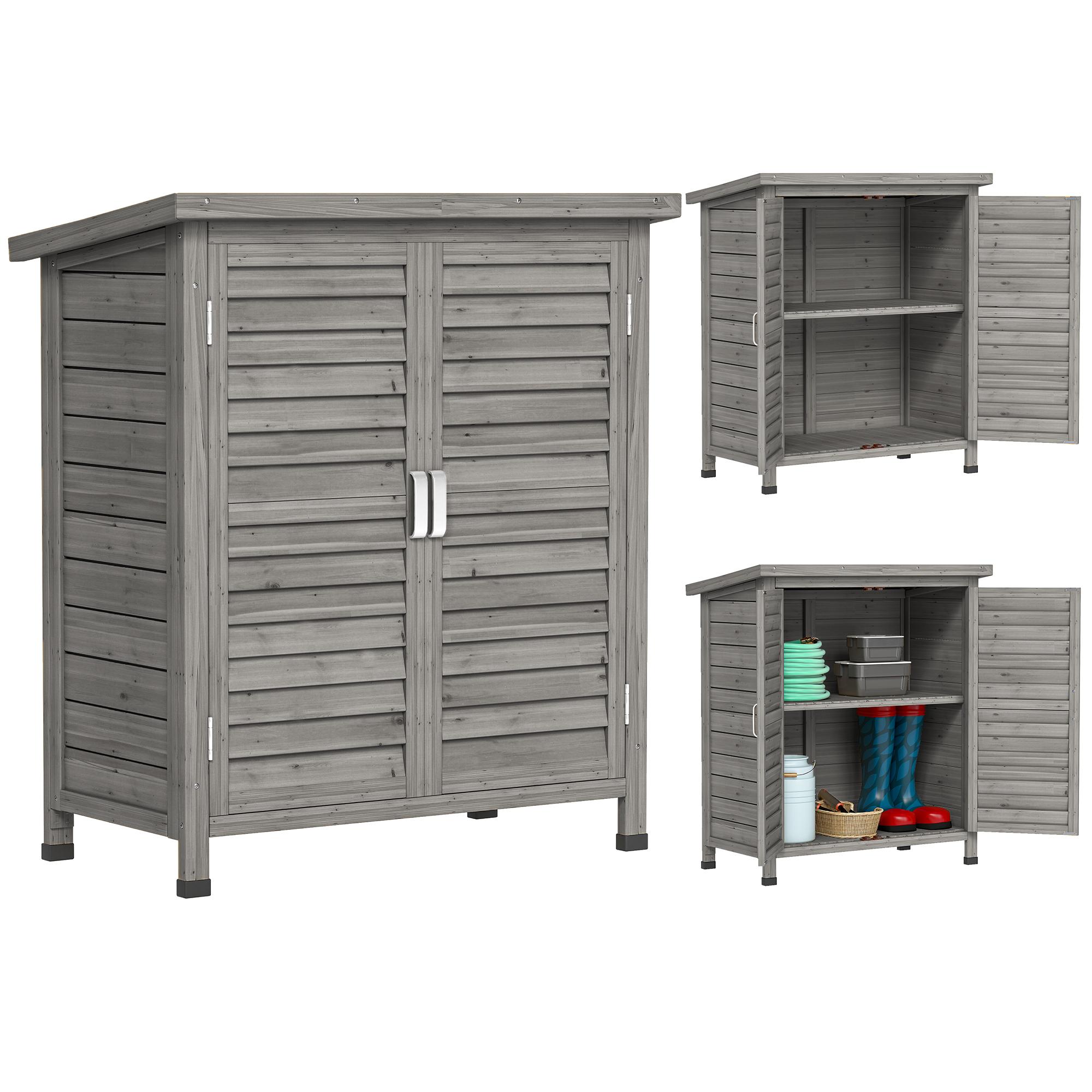 Grey Fir Outdoor Cabinet with Two Shelves, 34.3 in