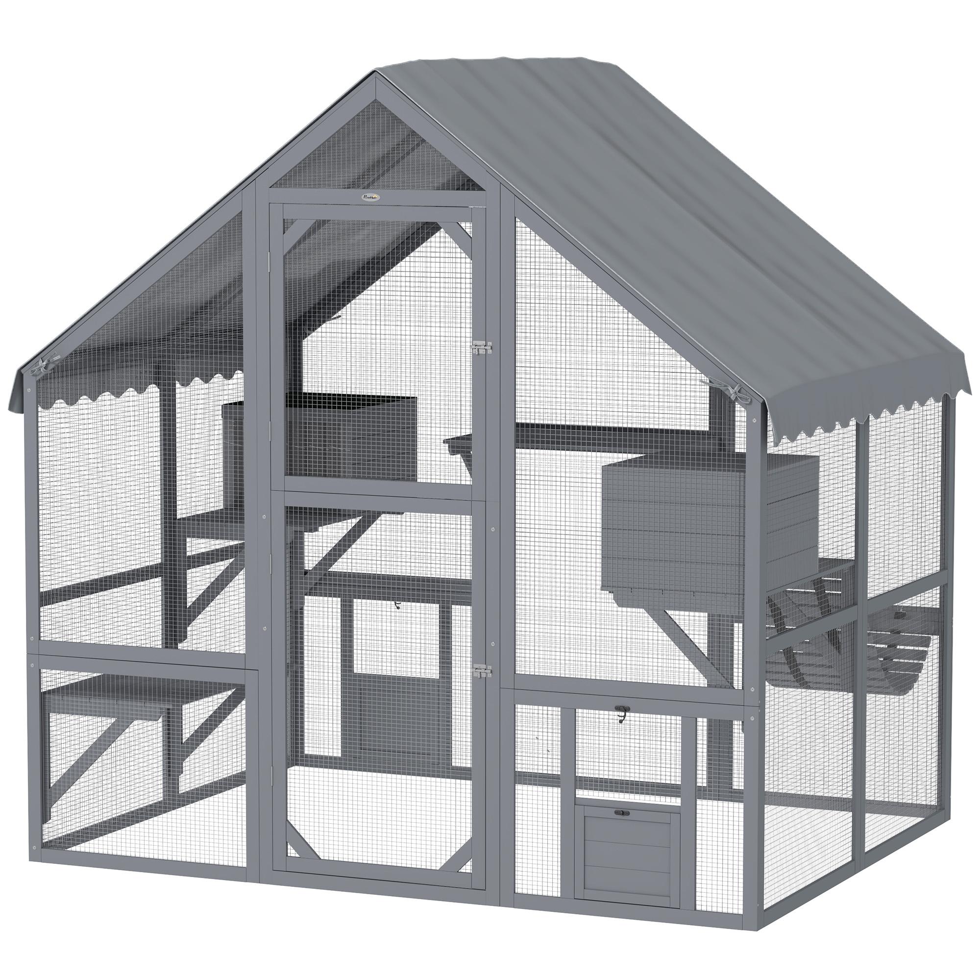 Grey Fir Multi-Cat Catio with Waterproof Cover