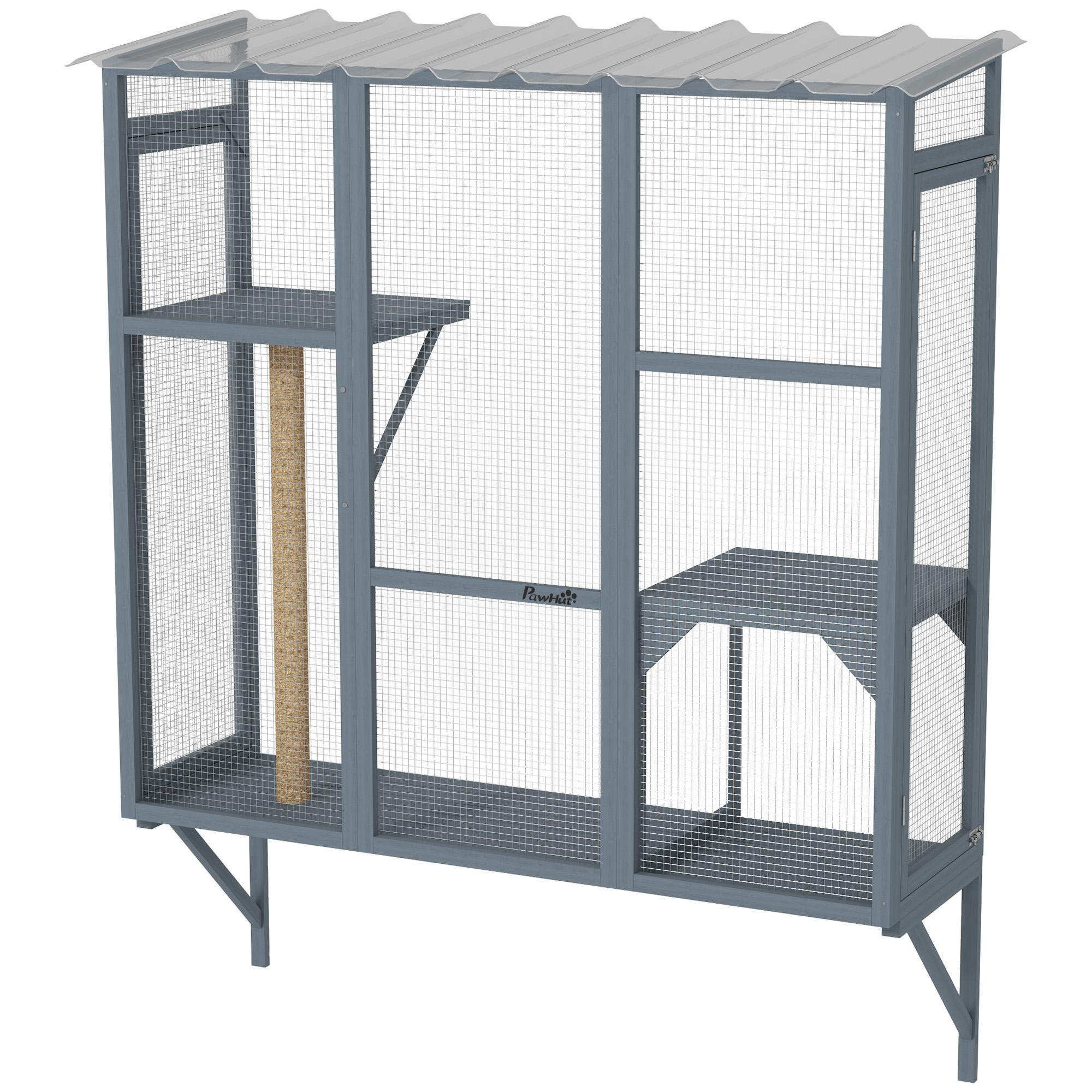 Grey Fir Catio 63.8 Inch with Three Levels for 2-3 Cats