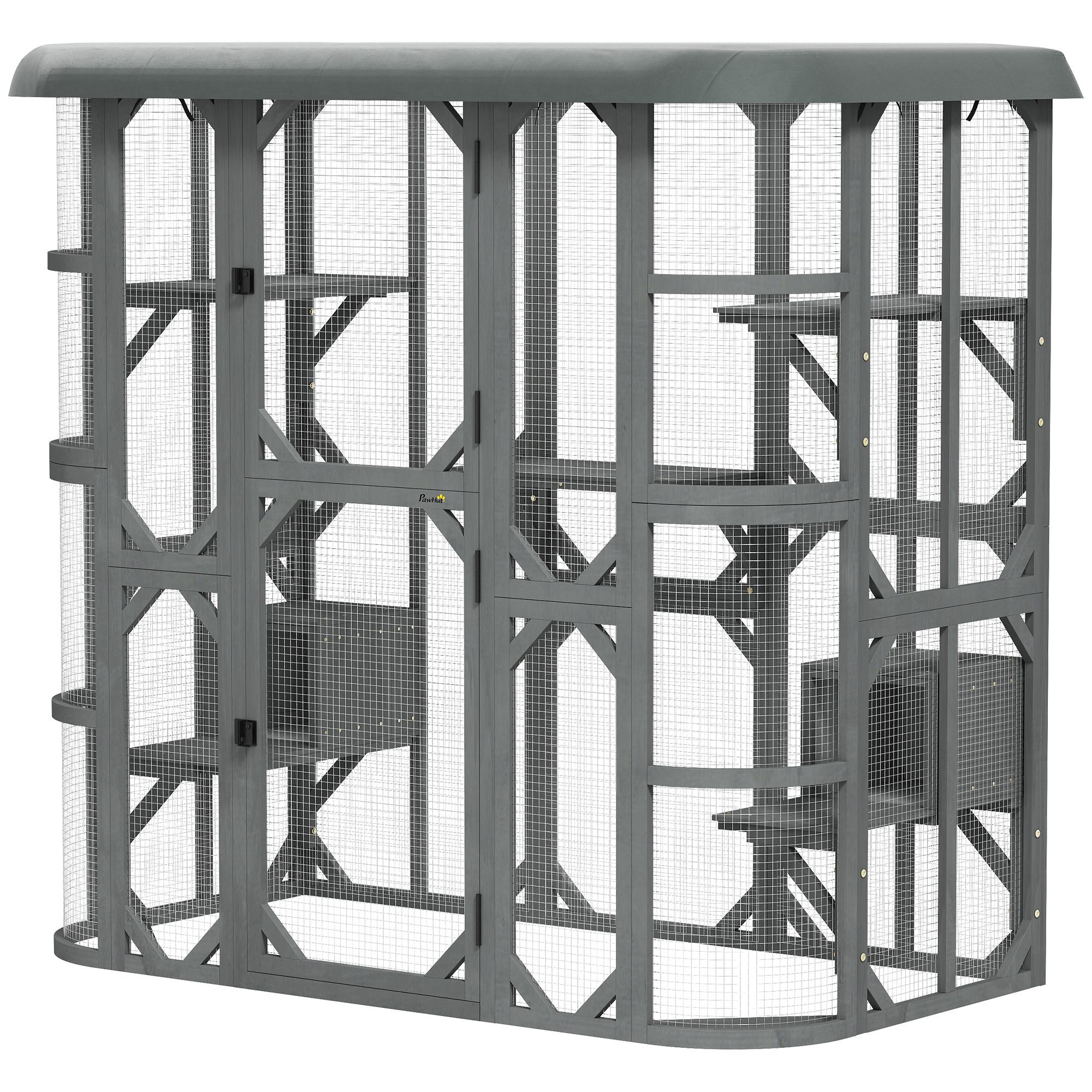 Grey Walk-In Fir Catio with Five Platforms for 2–3 Cats