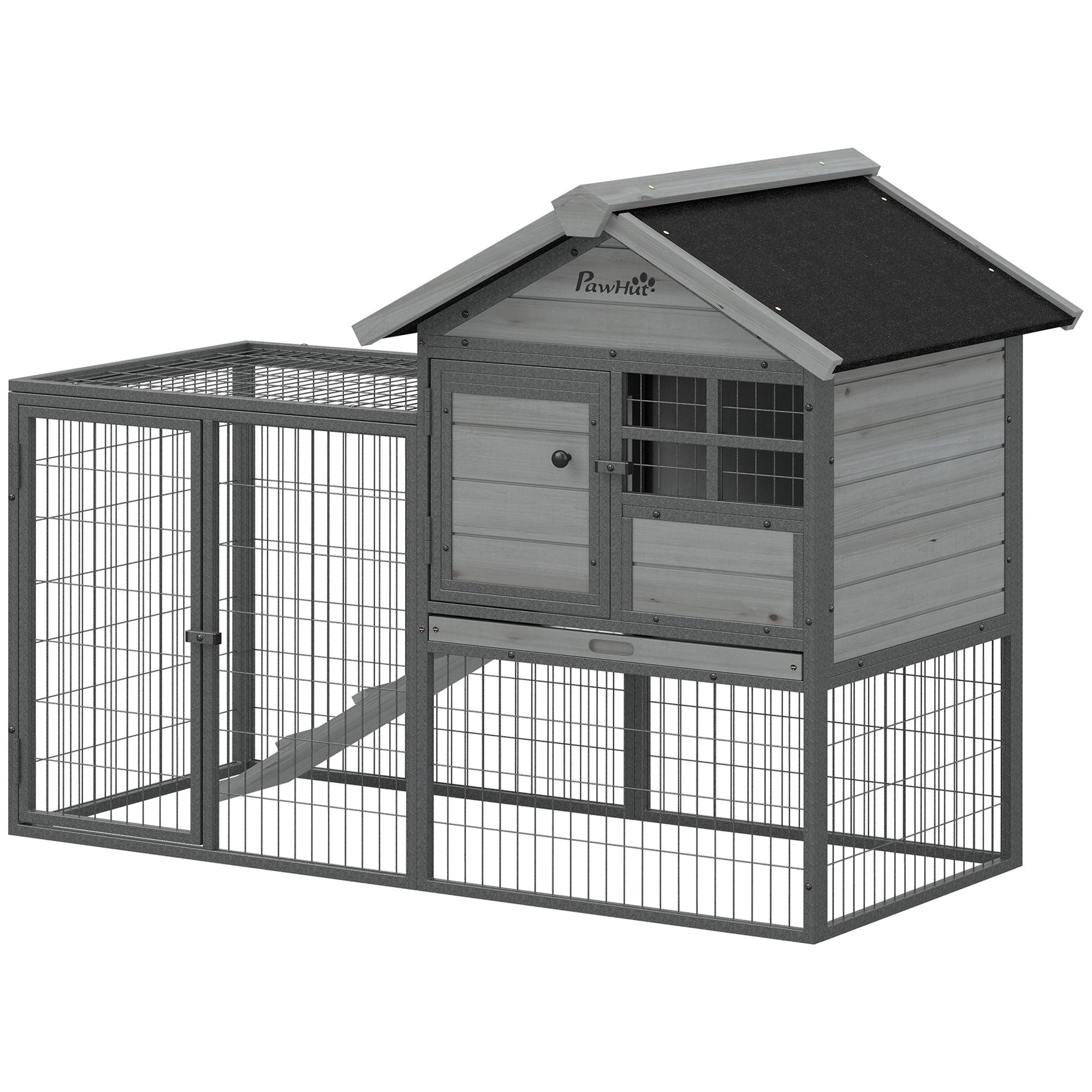 Grey Fir Rabbit Cage with Run, 48-In Outdoor Hutch