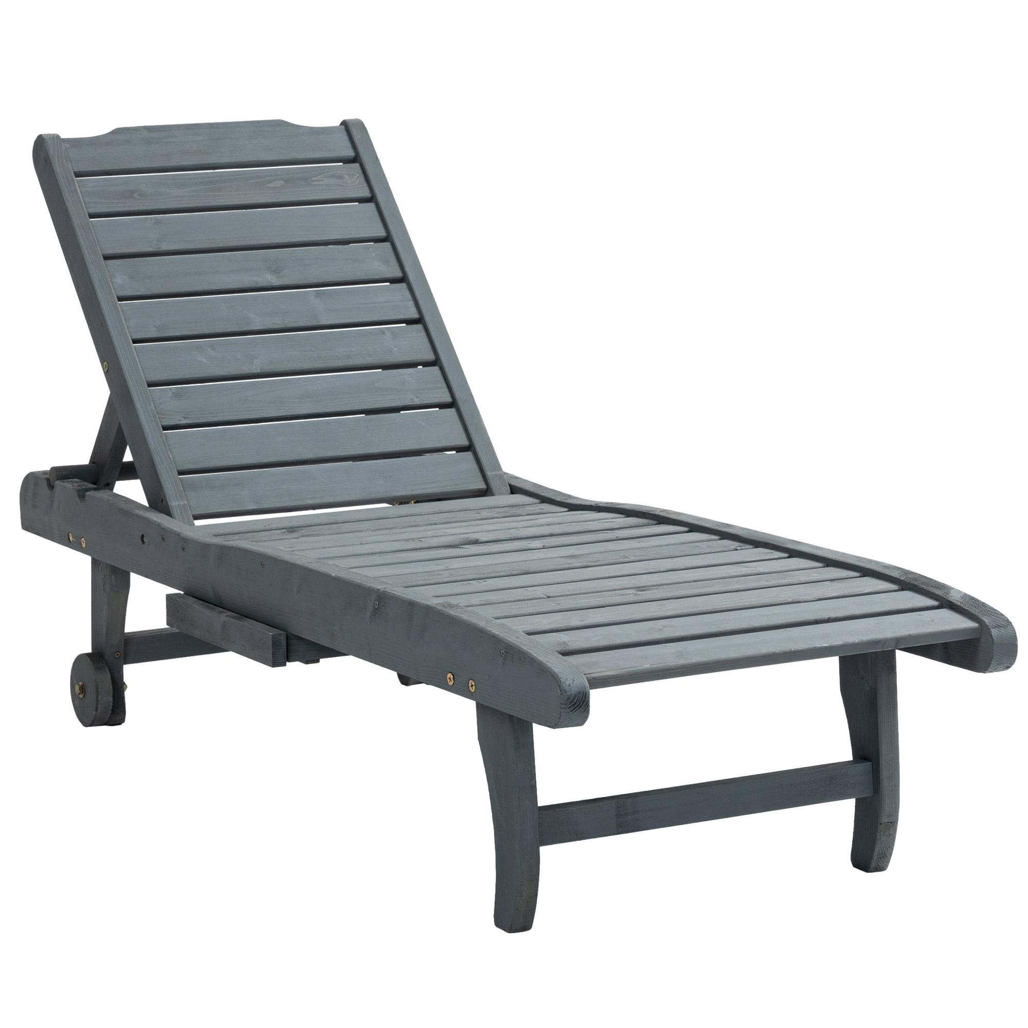 Grey Fir Wood Lounger with 3-Position Backrest, 71.7 in