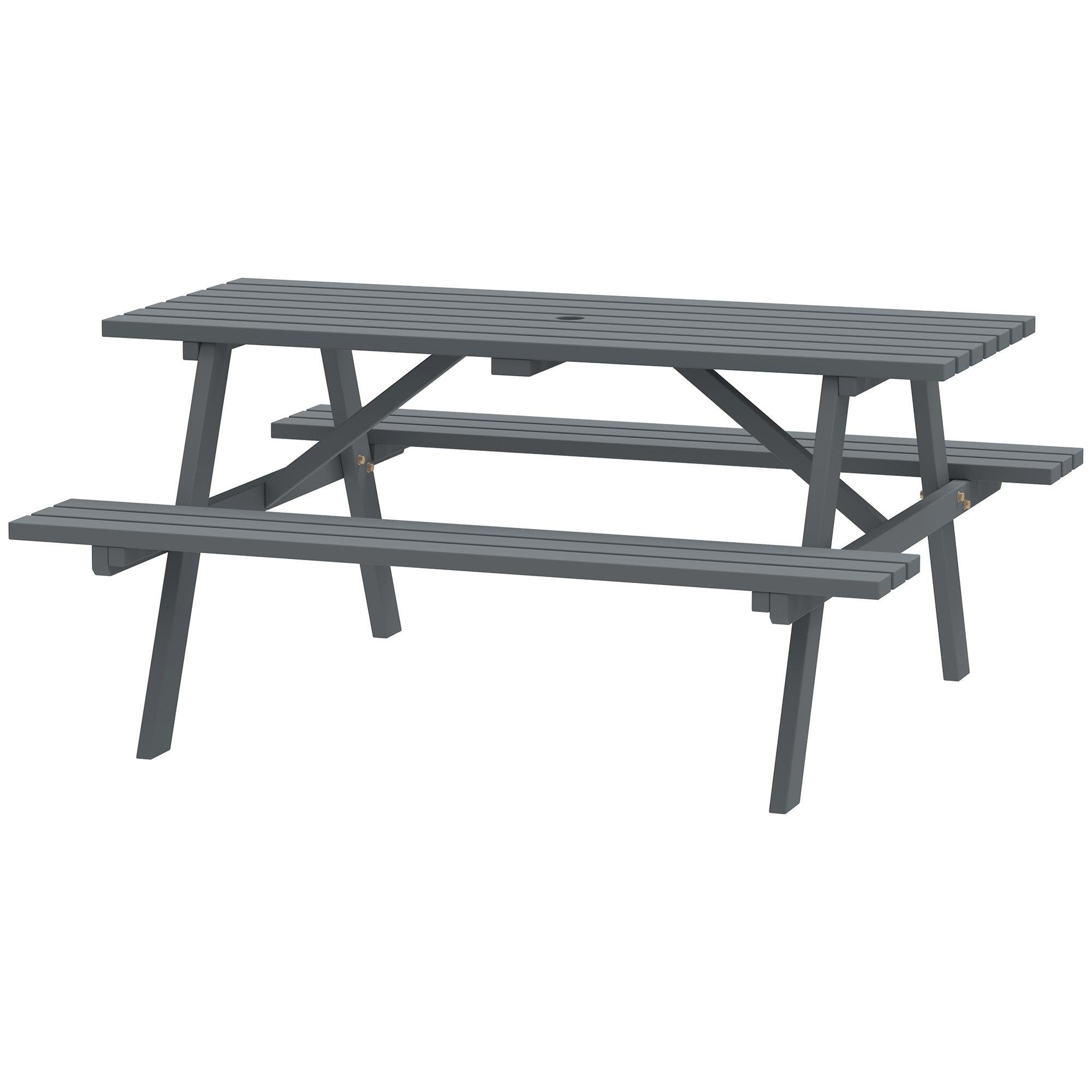 Grey Fir Picnic Table Set with Umbrella Hole for Outdoor Gatherings