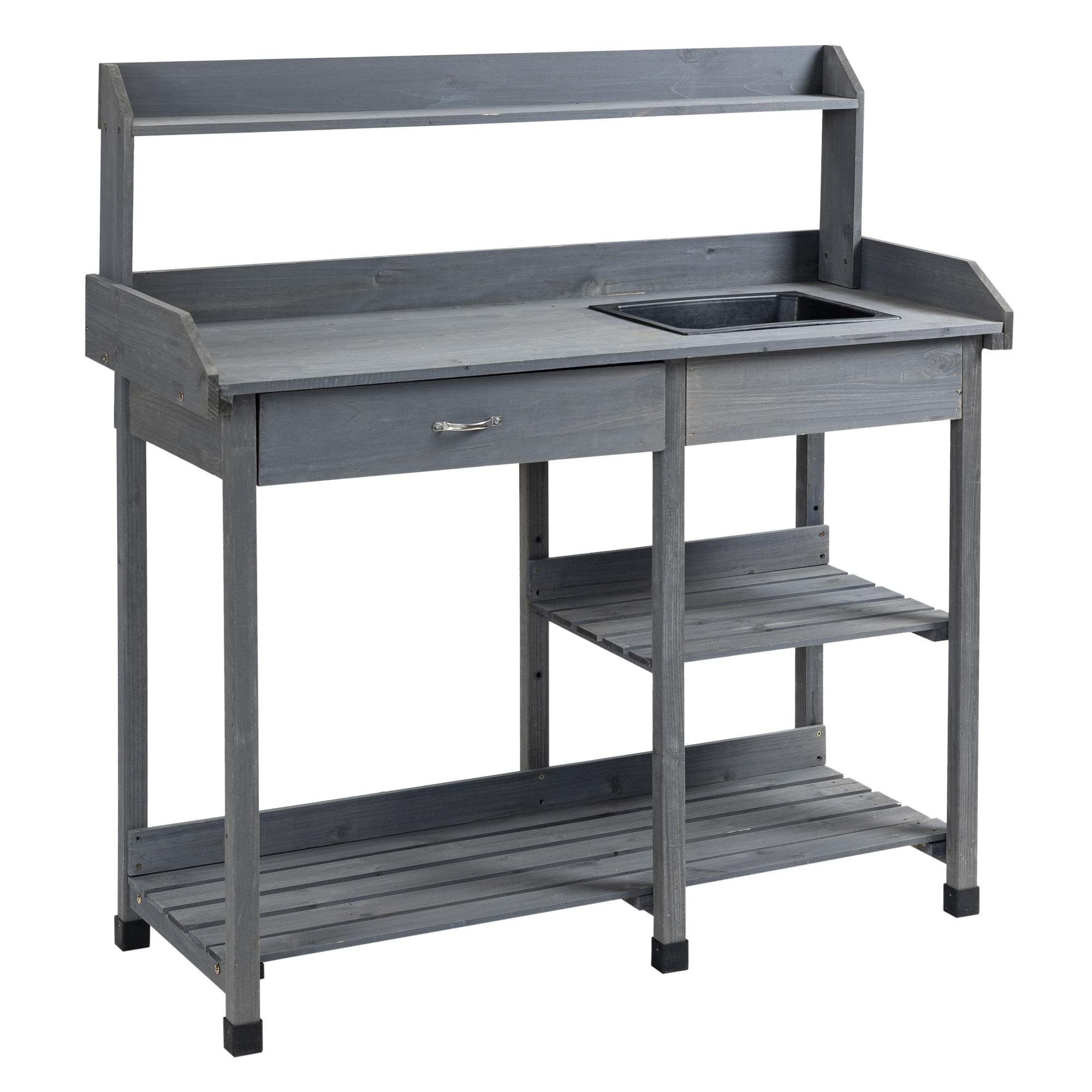 Grey Fir Wood Potting Table with Removable Sink