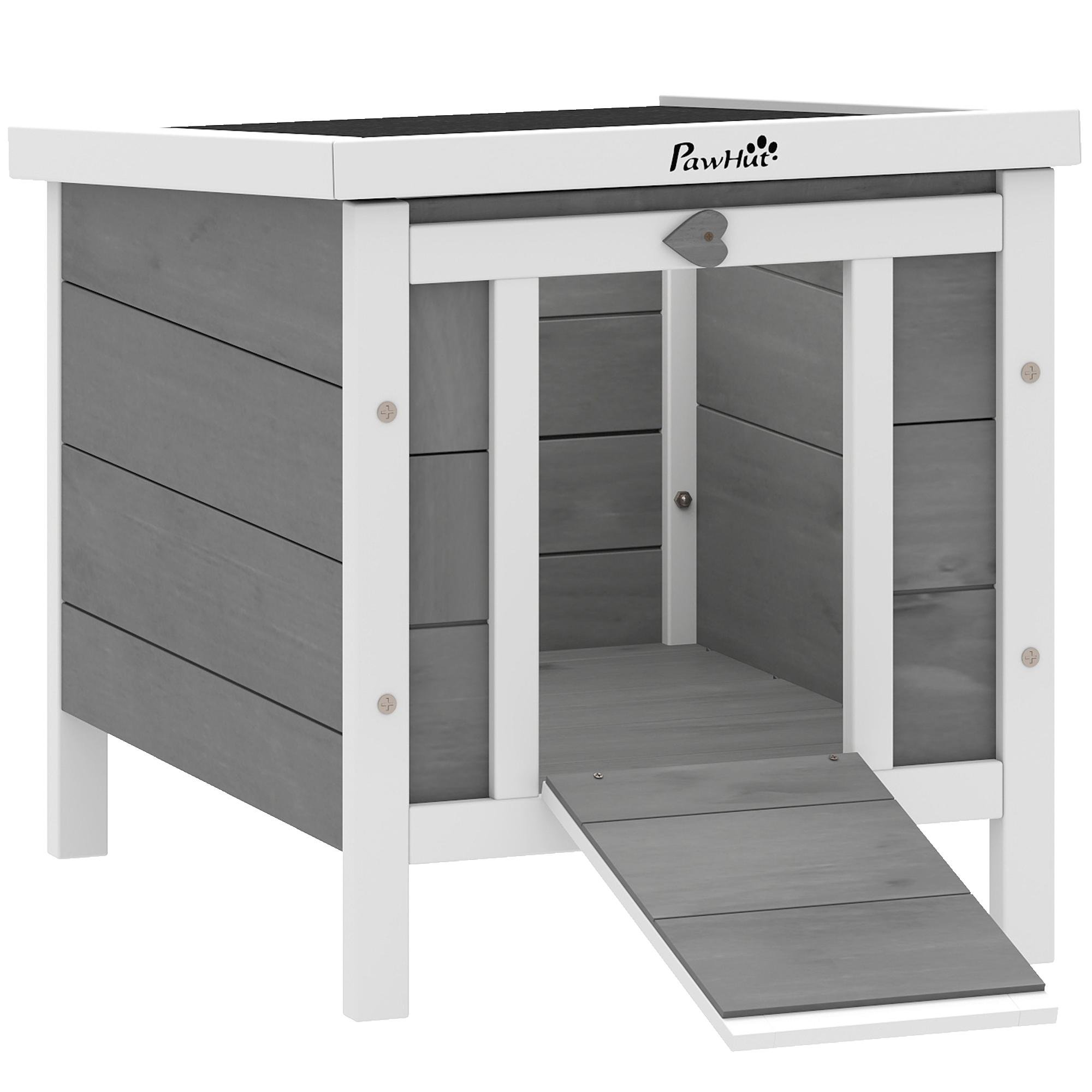 Grey Asphalt Roof Rabbit Hutch with Ramp for Small Pets