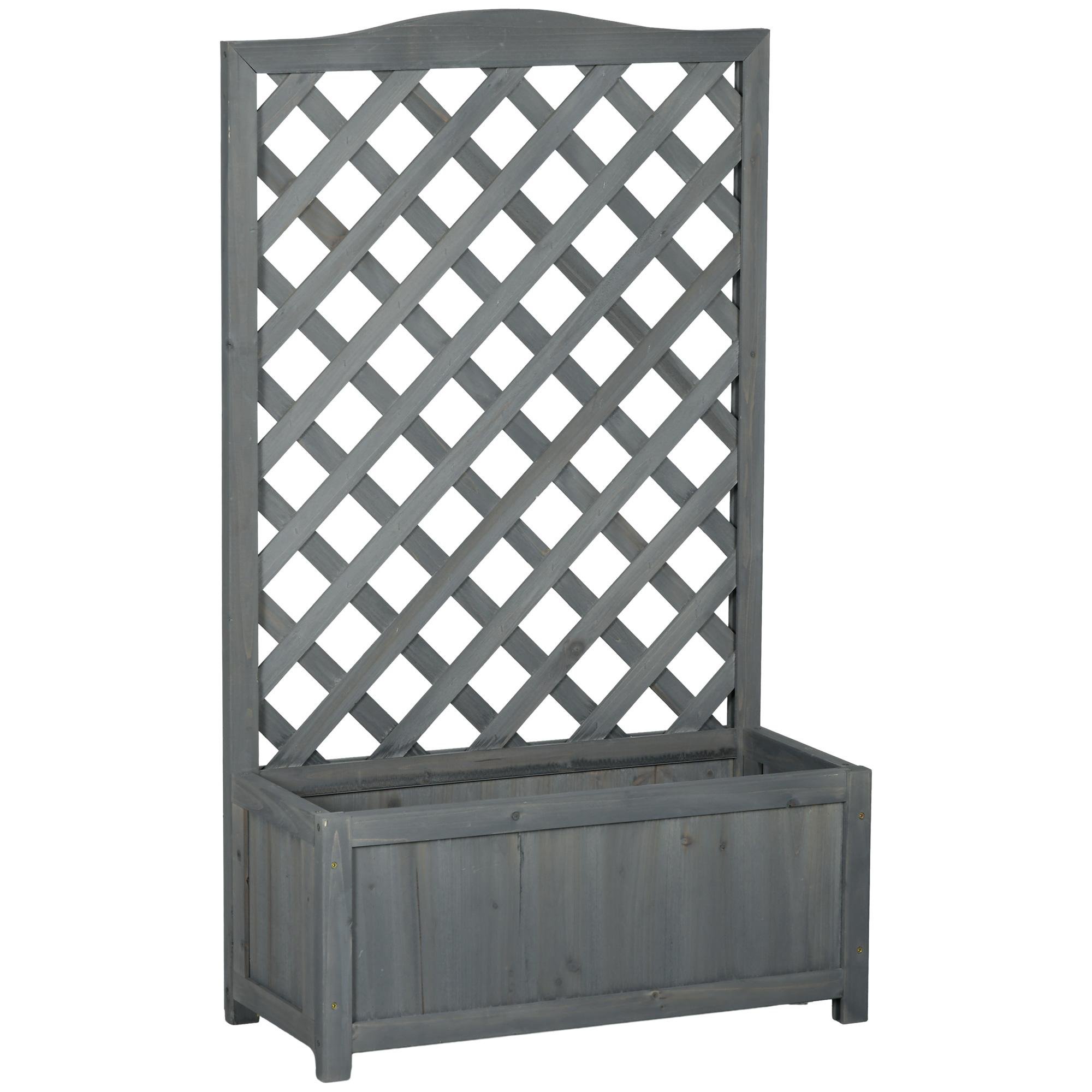 Grey Fir Trellis Planter with Raised Garden Bed, 28 x 11 x 46 in