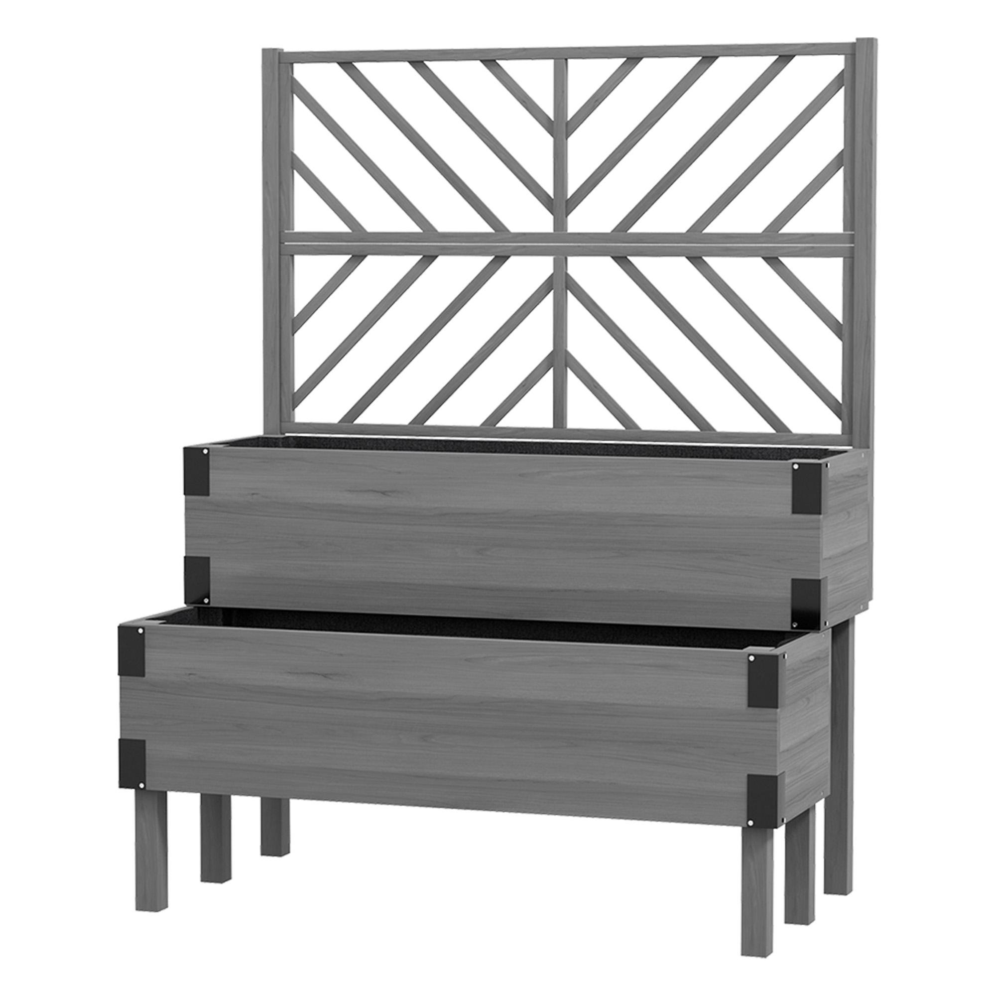 Grey Fir Two-Tier Planter with Trellis for Herbs and Flowers
