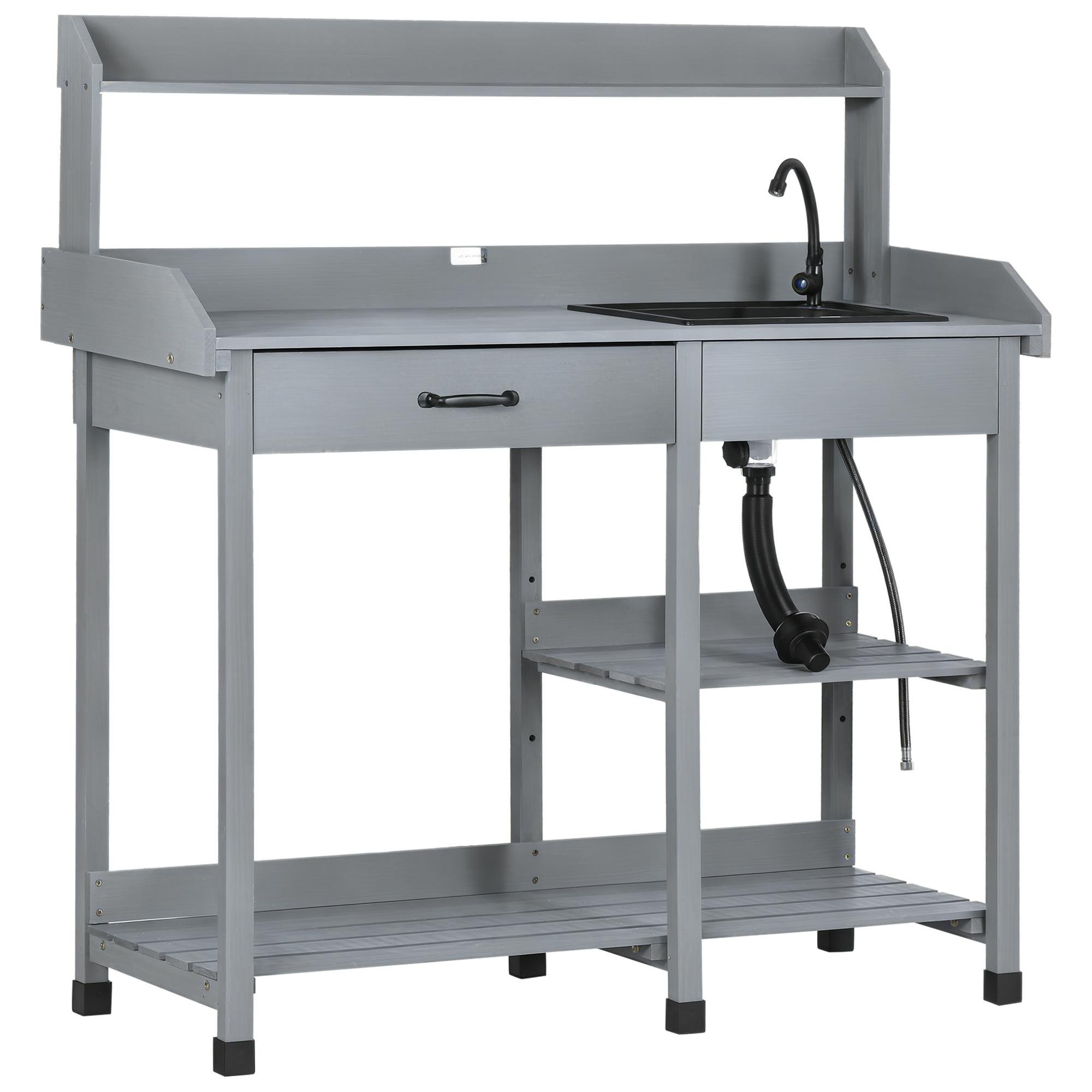Grey Removable Sink Potting Bench, 45.3-Inch Garden Workstation