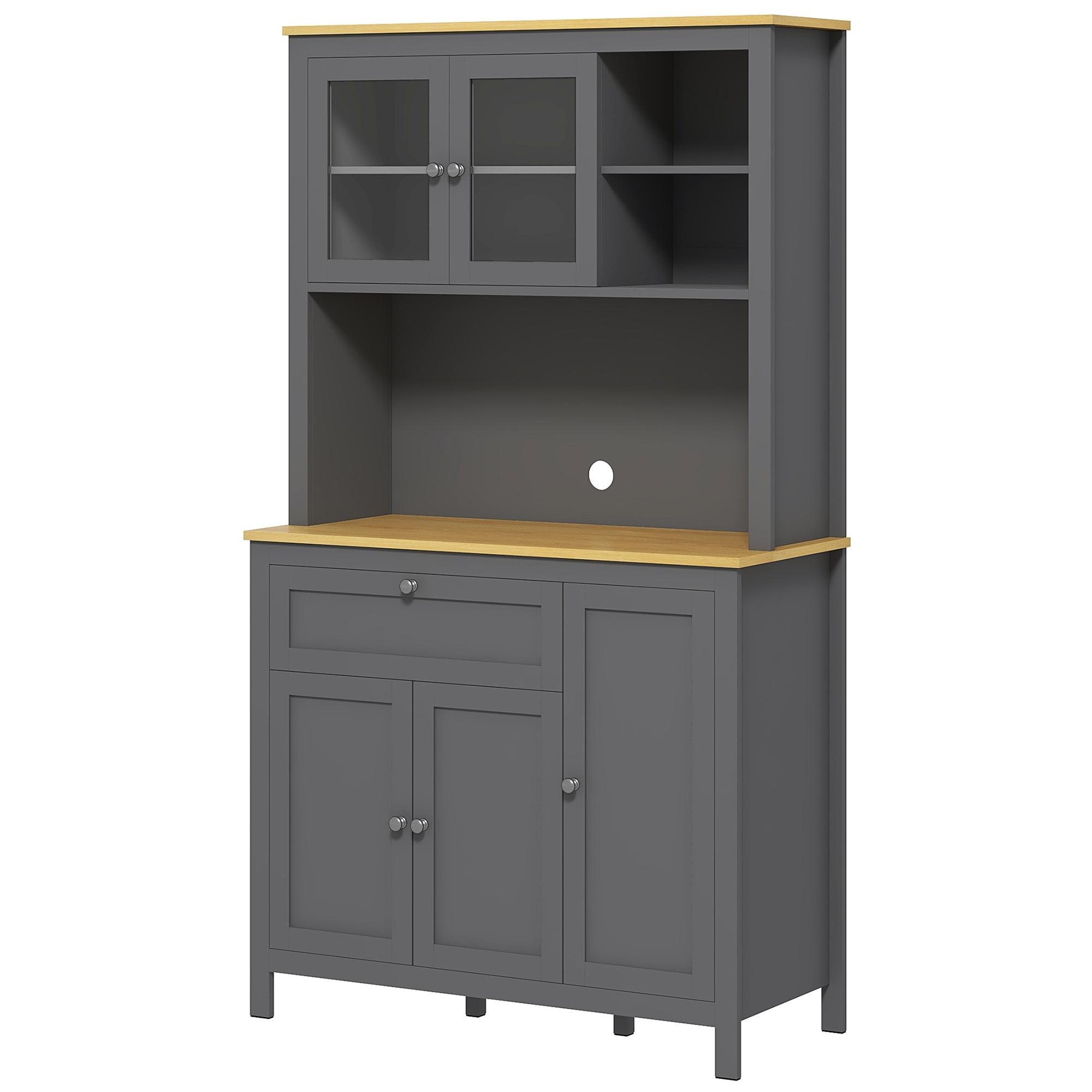 Grey Five Door Pantry with 71 Inch Hutch